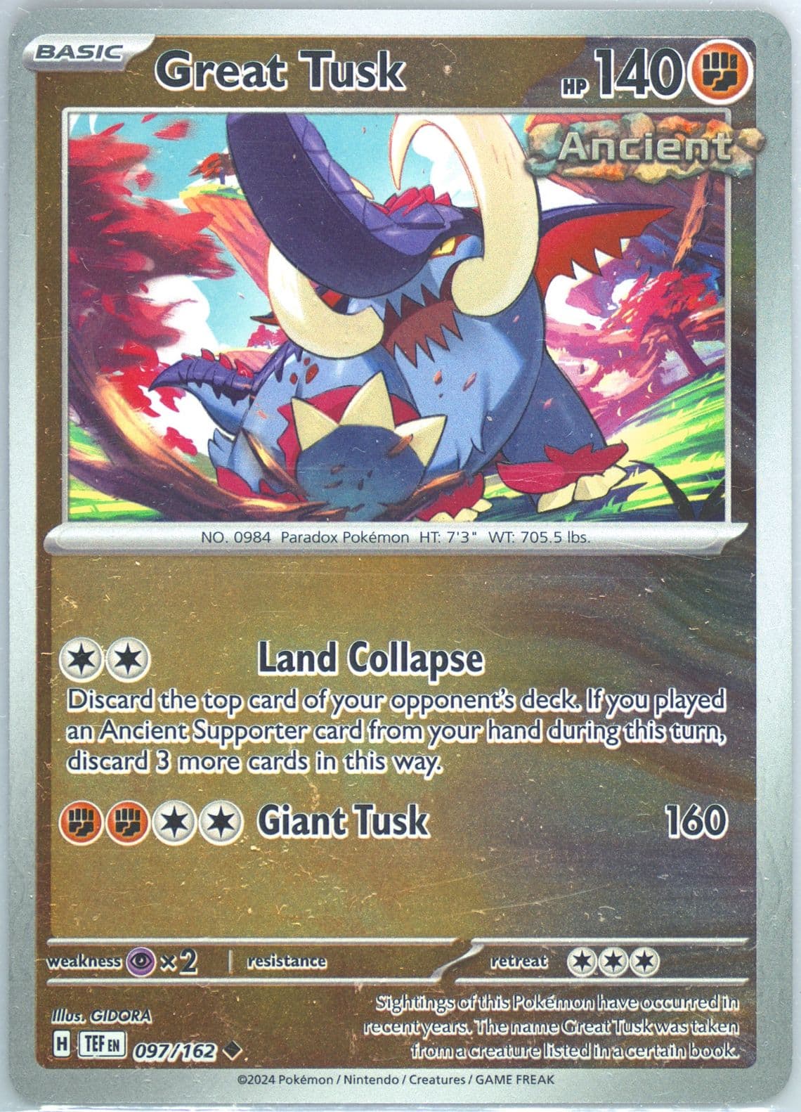 Great Tusk Reverse Holo (097) 2024 Pokemon Tef EN-Temporal Forces