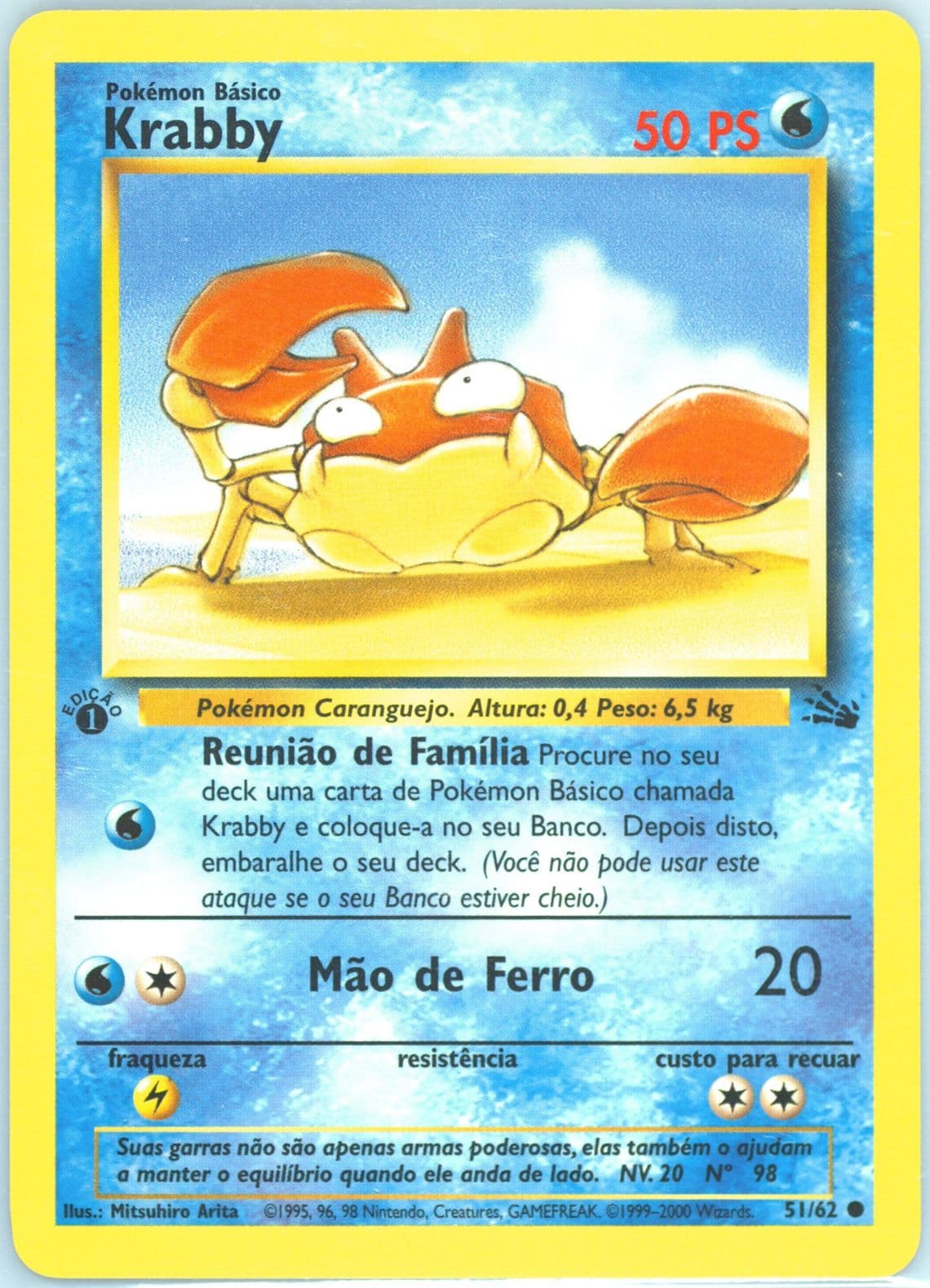 Krabby 1st Edition (51) 2000 Pokemon Portuguese Fossil