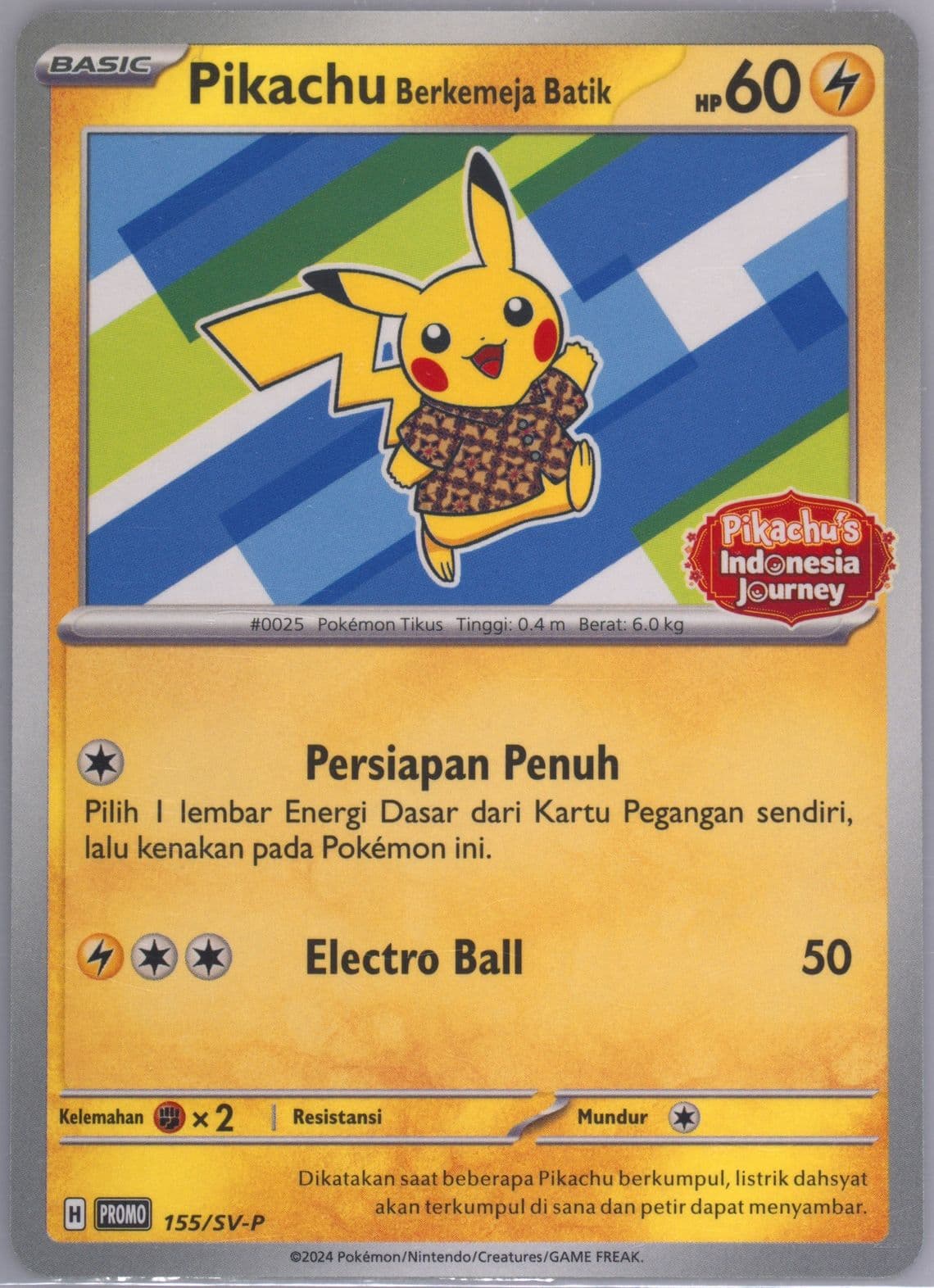 Pikachu in Batik Shirt Pikachu's Indonesia Journey Campaign (155) 2024 Pokemon Indonesian SV-P Promo