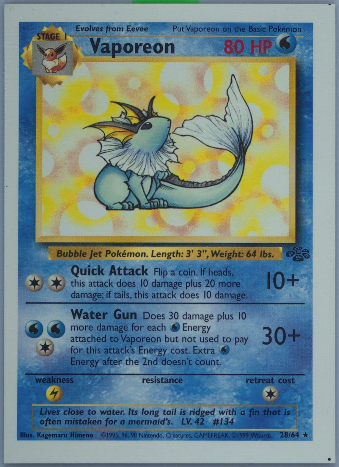 Vaporeon Hand Cut (28) 1999 Pokemon Jungle Test Proof
