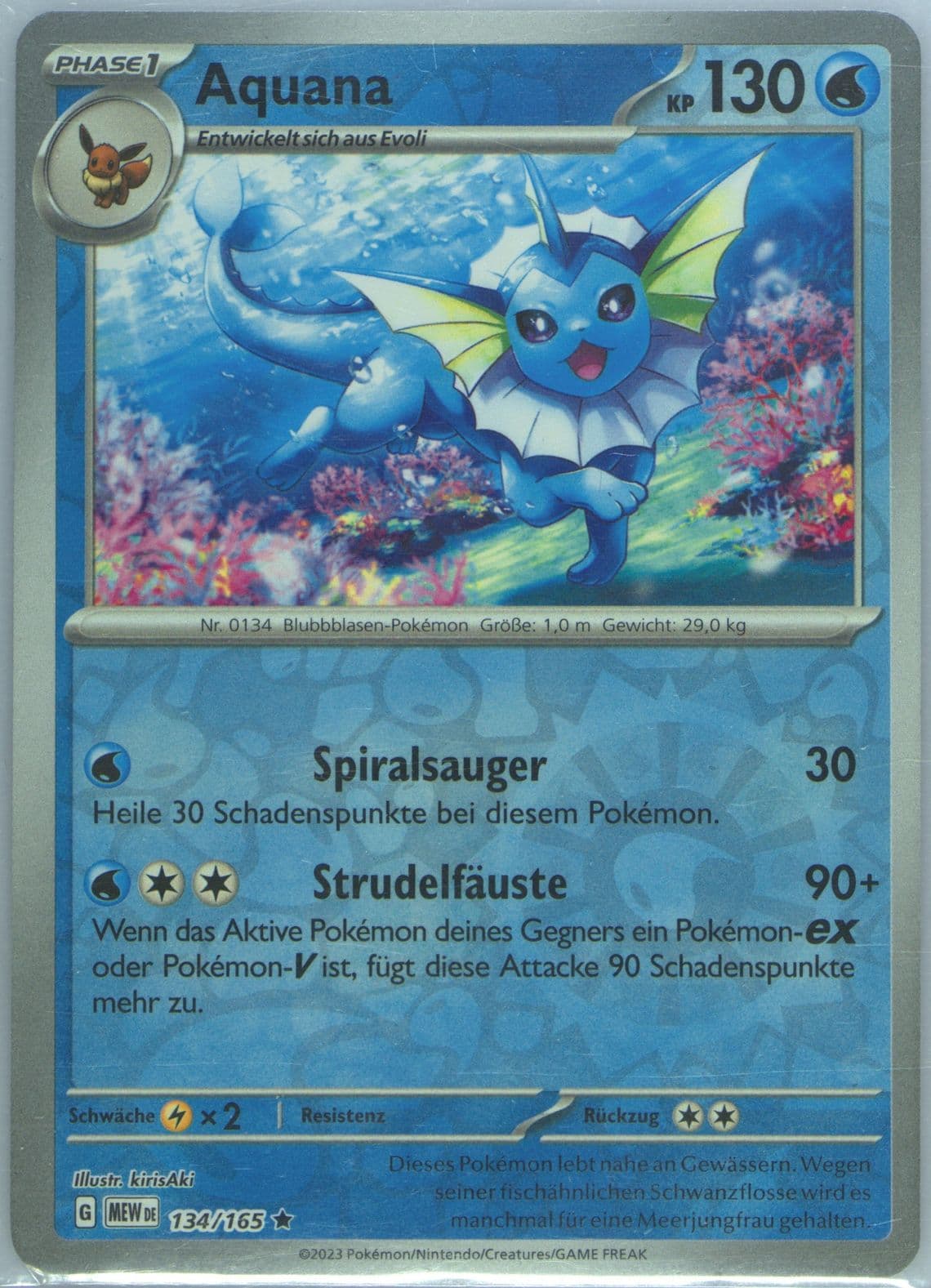 Vaporeon Reverse Holo (134) 2023 Pokemon German Mew de-151
