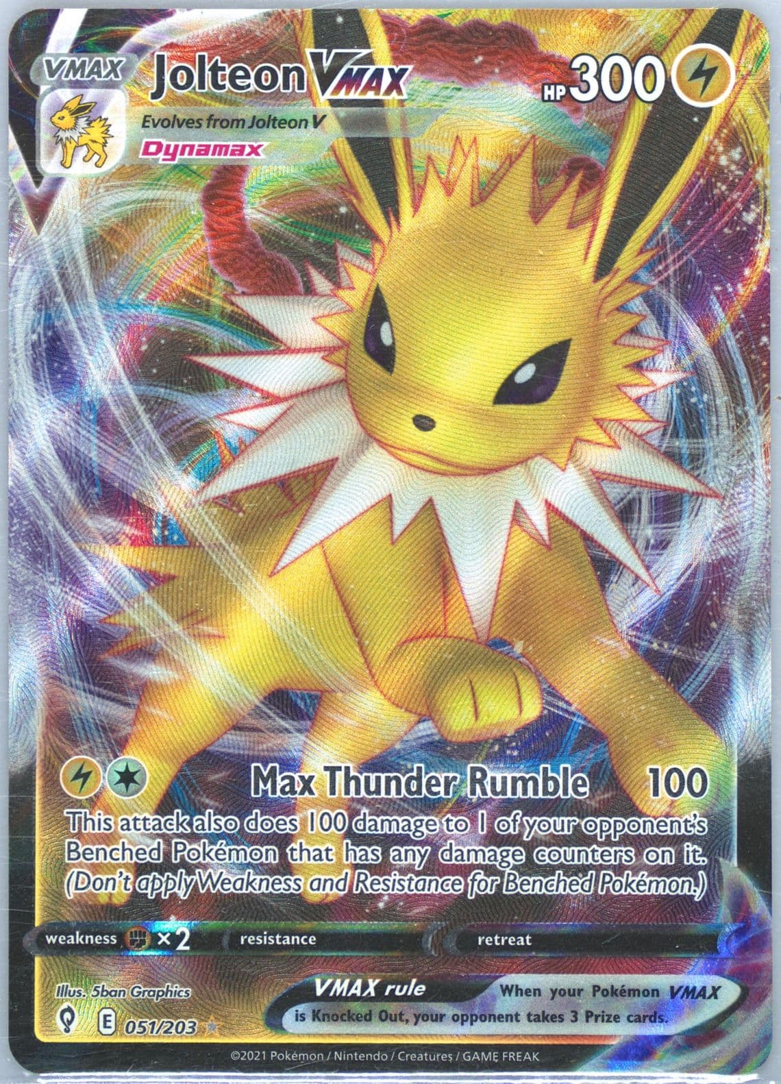 Full Art/Jolteon Vmax Inverted Back (051) 2021 Pokemon Sword & Shield Evolving Skies