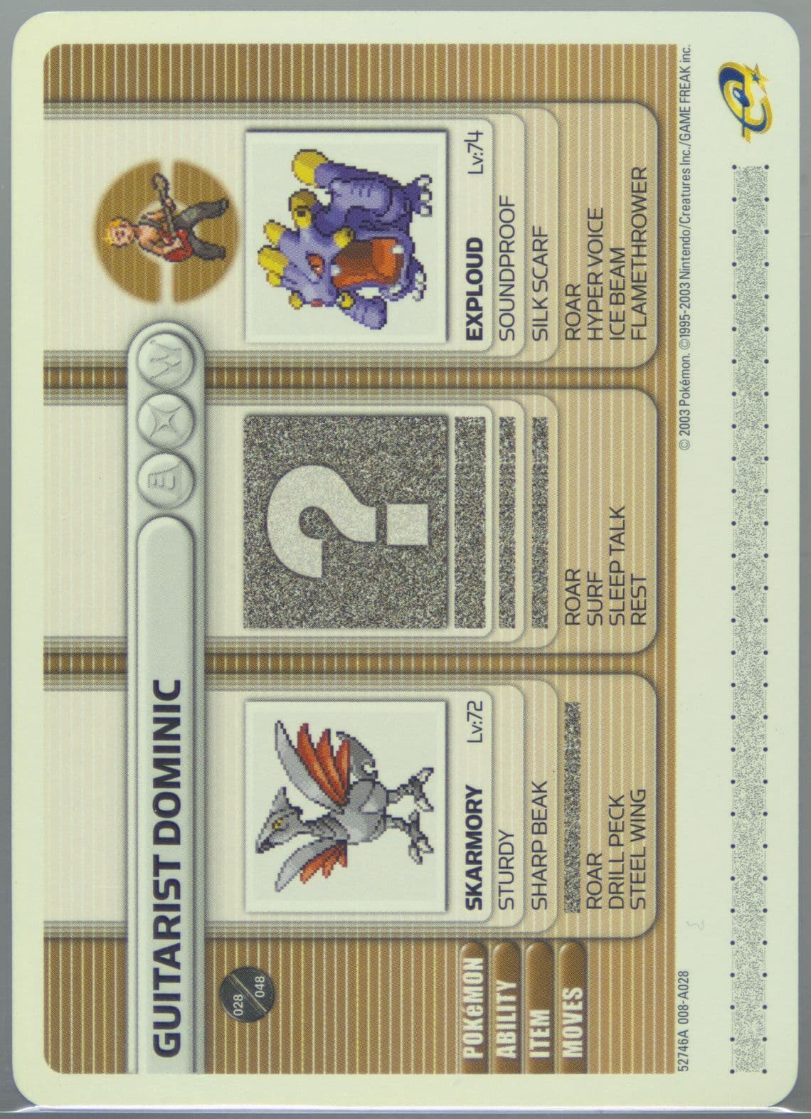 Guitarist Dominic Iron Defense (A028) 2003 Pokemon Battle-E Series 1