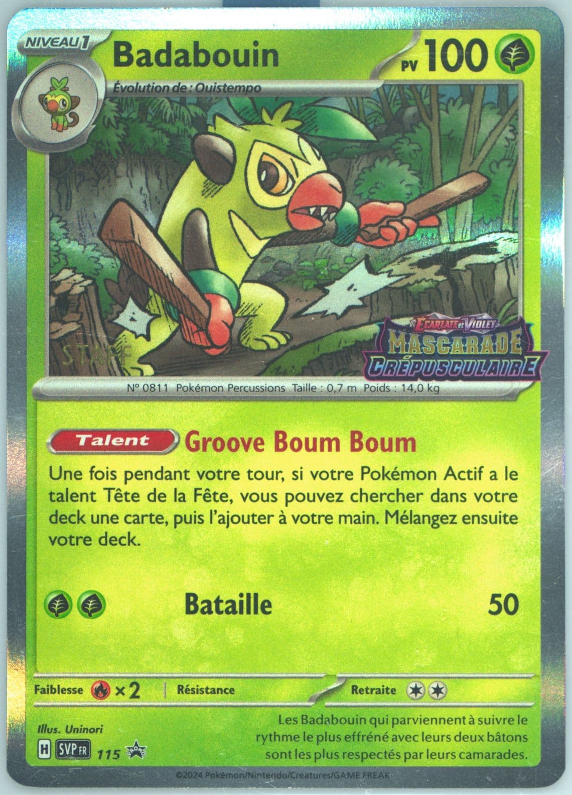 Thwackey Twilight Masquerade Prerelease-Staff (115) 2024 Pokemon French Svp FR-SV Black Star Promo