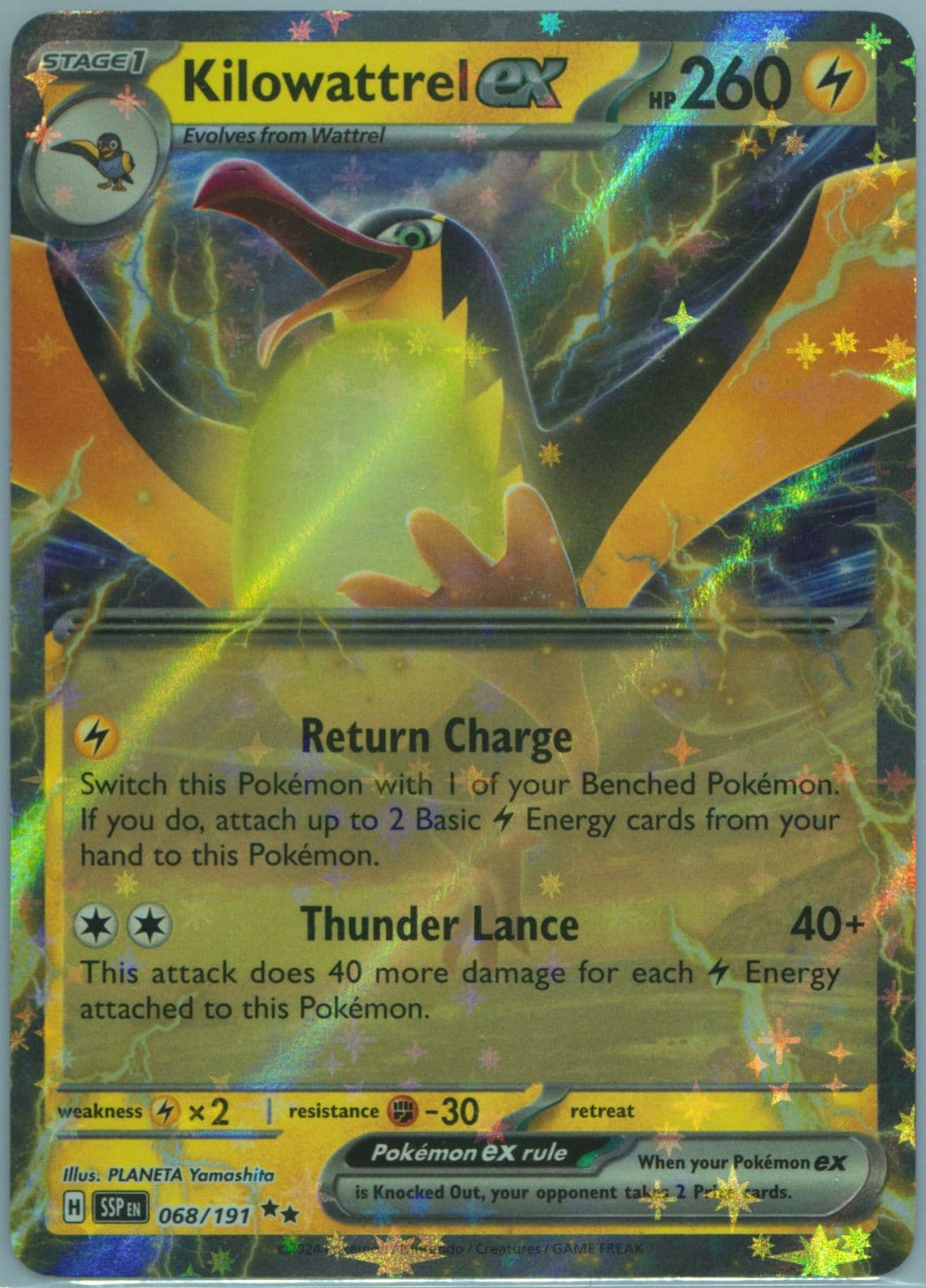 Kilowattrel EX (068) 2024 Pokemon Ssp EN-Surging Sparks