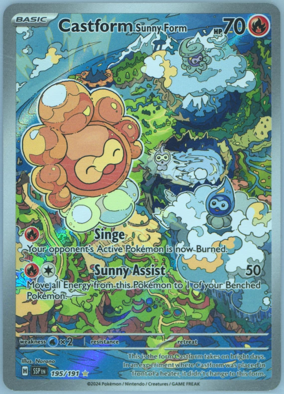 Castform Sunny Form Illustration Rare (195) 2024 Pokemon Ssp EN-Surging Sparks