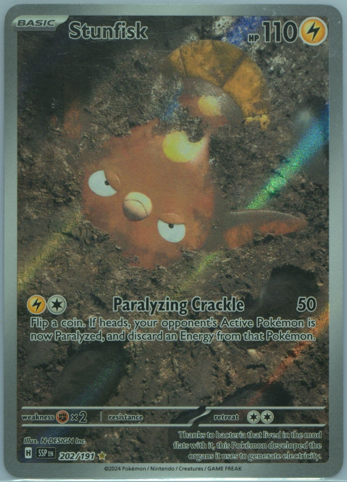 Stunfisk Illustration Rare (202) 2024 Pokemon Ssp EN-Surging Sparks