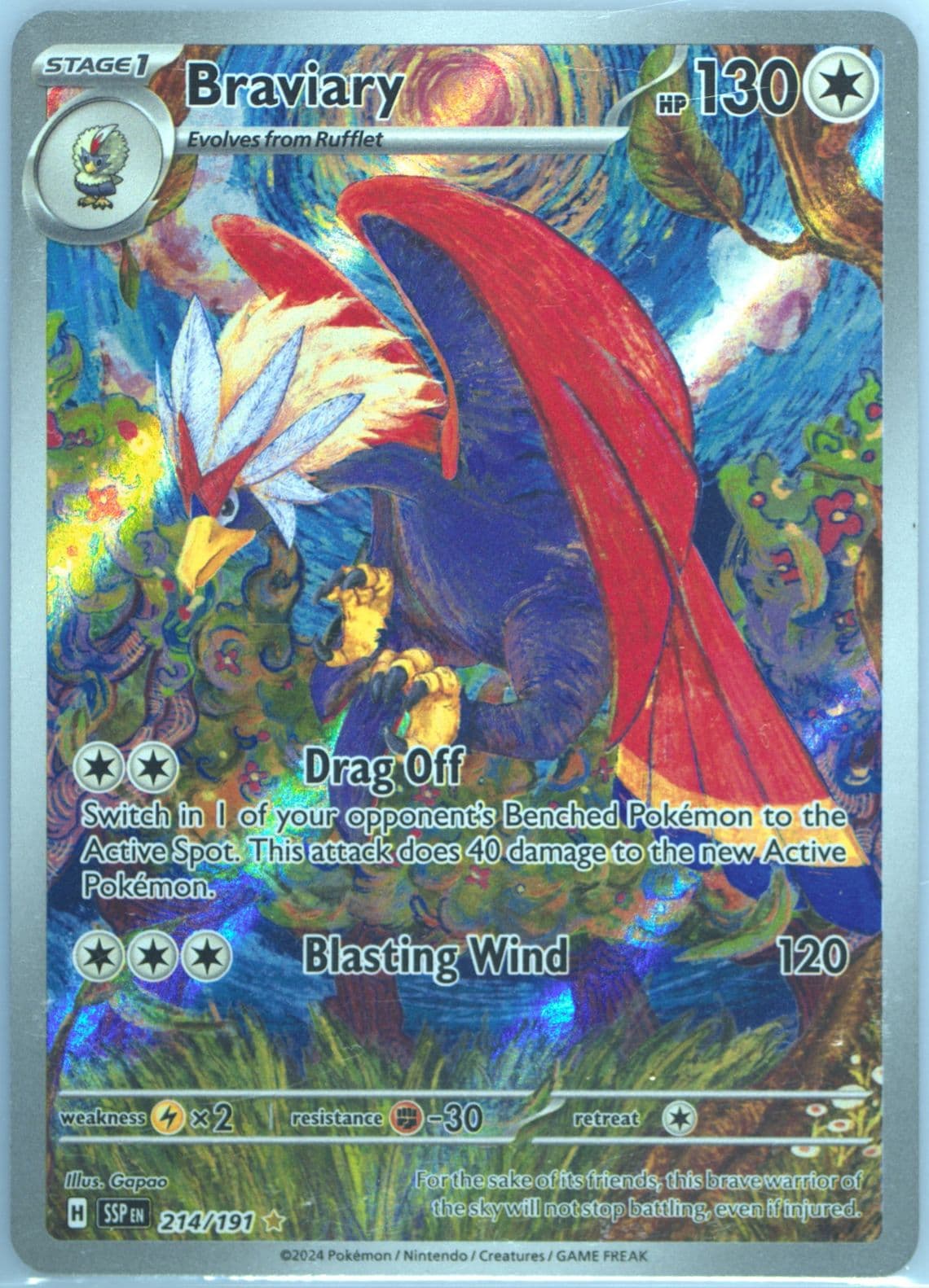 Braviary Illustration Rare (214) 2024 Pokemon Ssp EN-Surging Sparks