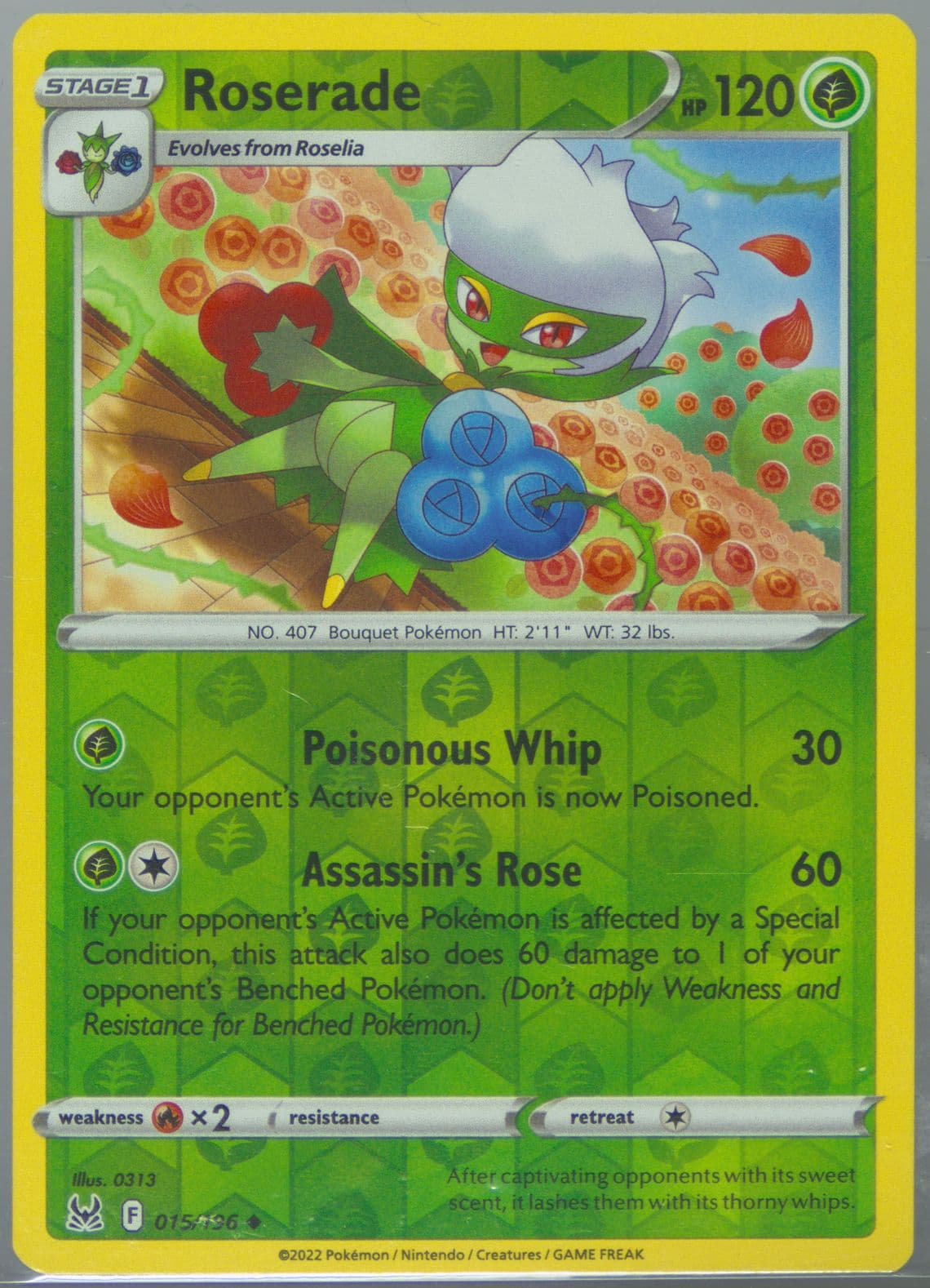 Roserade-Reverse Foil (015) 2022 Pokemon Sword & Shield Lost Origin