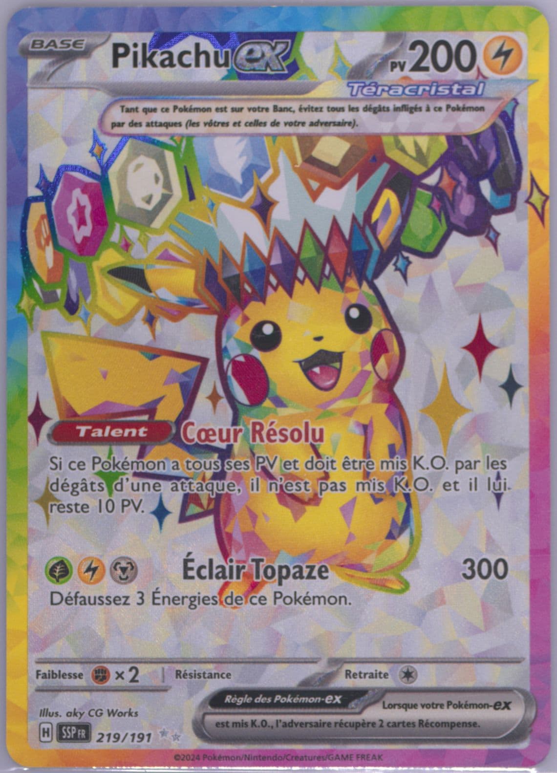 Pikachu EX Ultra Rare (219) 2024 Pokemon French Ssp FR-Surging Sparks