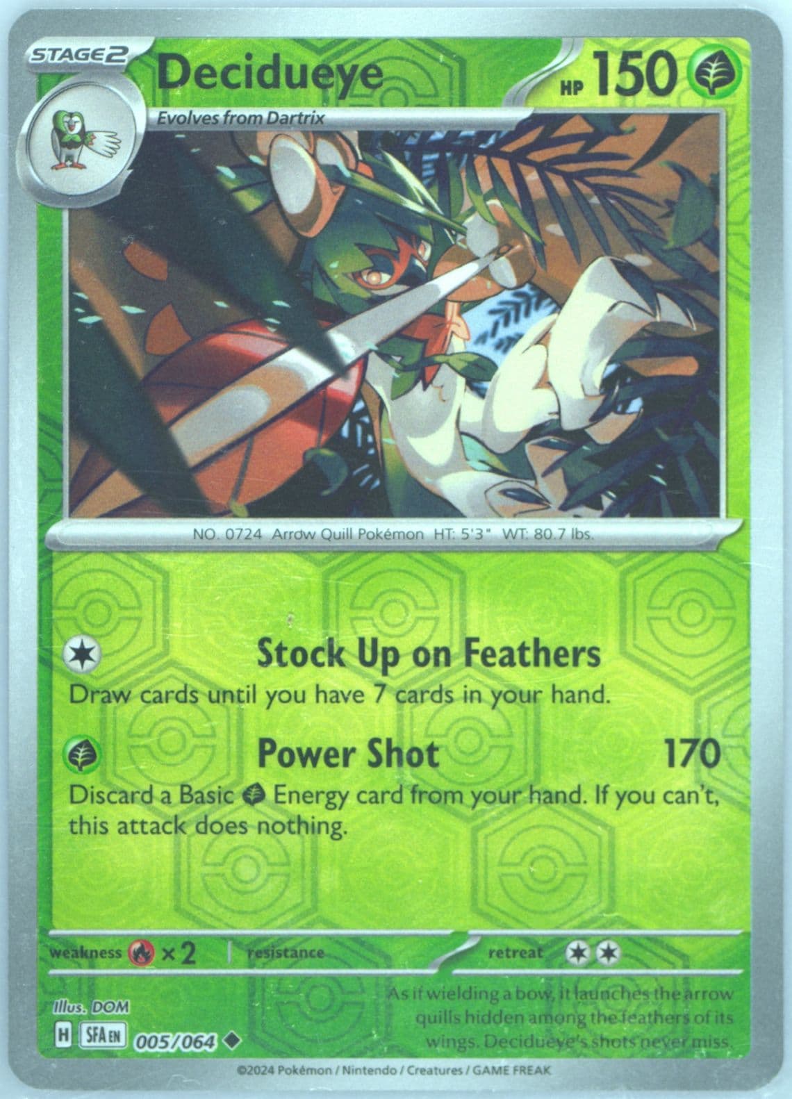 Decidueye Reverse Holo (005) 2024 Pokemon Sfa EN-Shrouded Fable