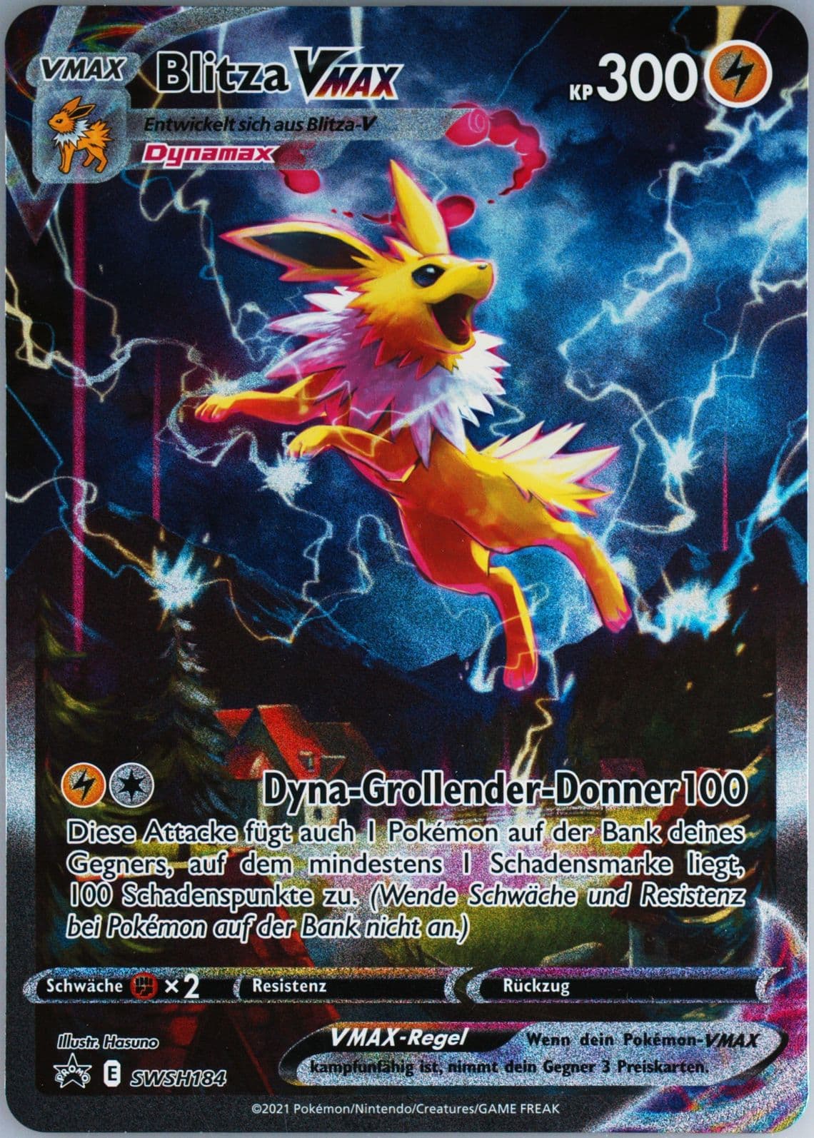 Full Art/Blitza Vmax Jolteon Vmax Premium Collection-Jumbo-German (184) 2021 Pokemon Swsh Black Star Promo