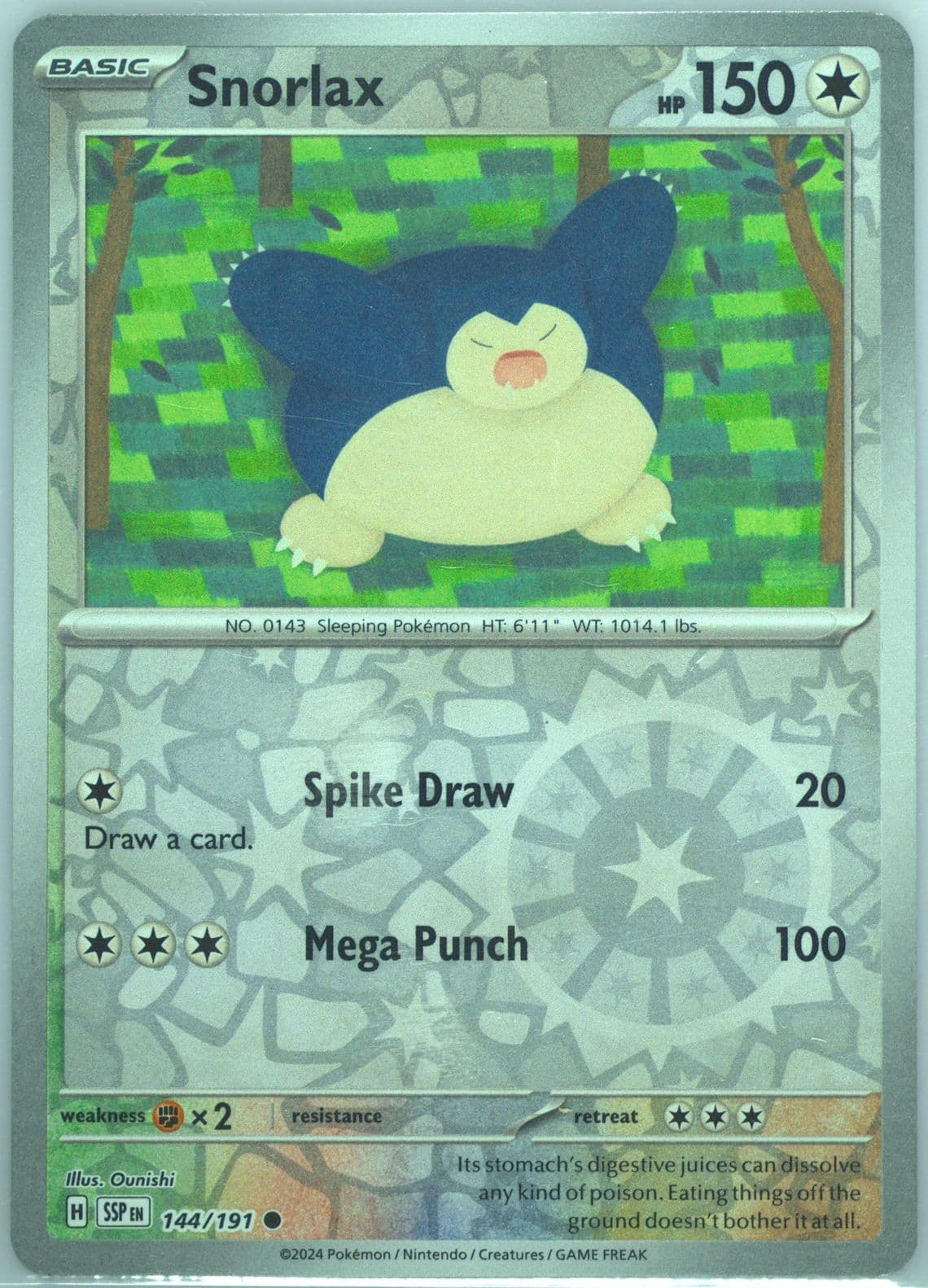 Snorlax Reverse Holo (144) 2024 Pokemon Ssp EN-Surging Sparks