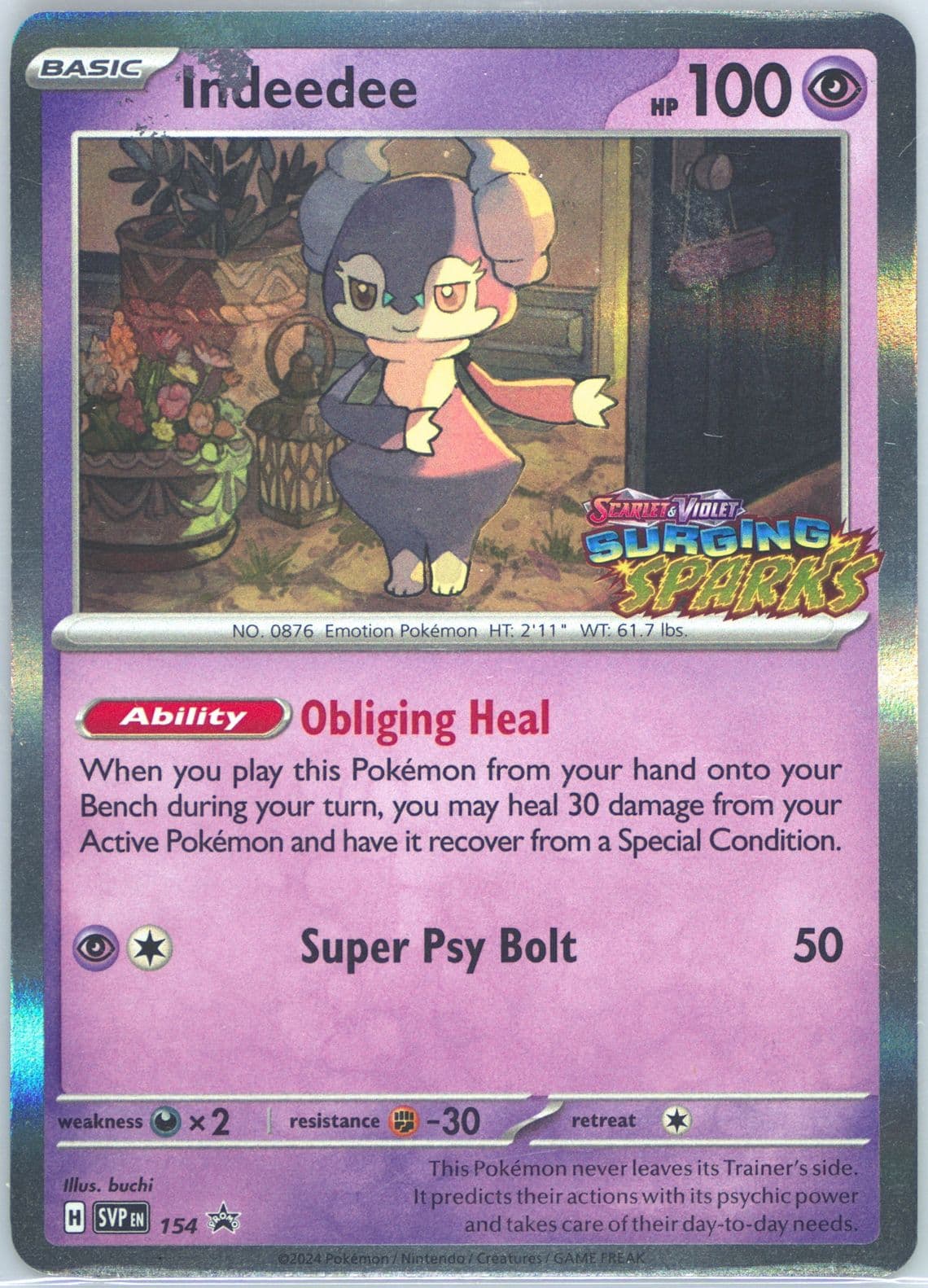 Indeedee Surging Sparks Prerelease (154) 2024 Pokemon Svp EN-SV Black Star Promo