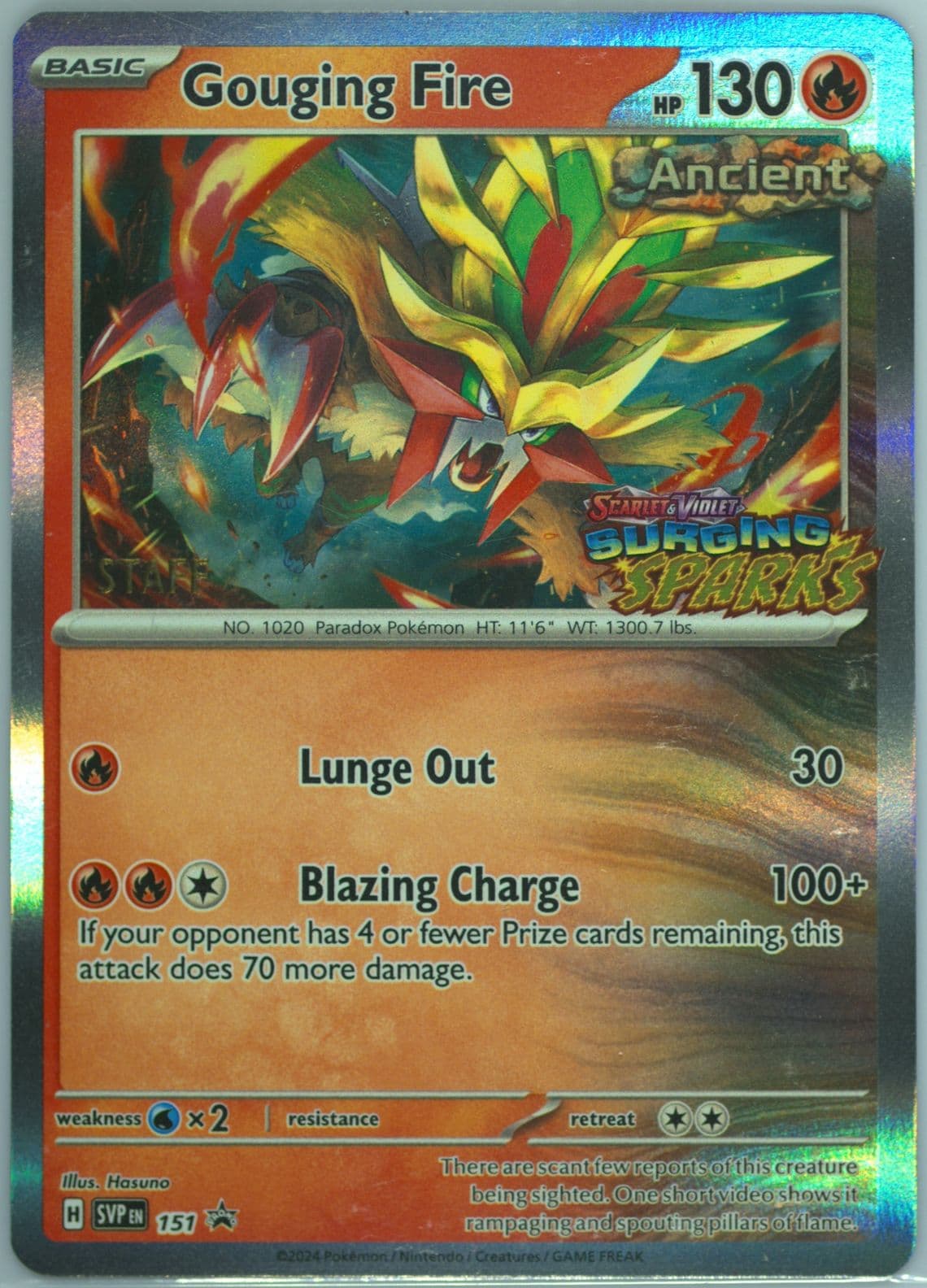 Gouging Fire Surging Sparks Prerelease-Staff (151) 2024 Pokemon Svp EN-SV Black Star Promo