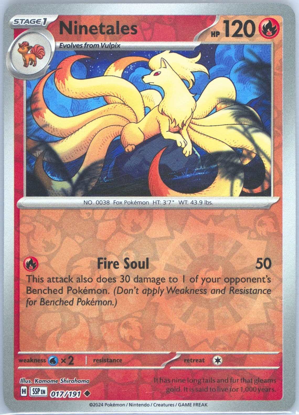 Ninetales Reverse Holo (017) 2024 Pokemon Ssp EN-Surging Sparks