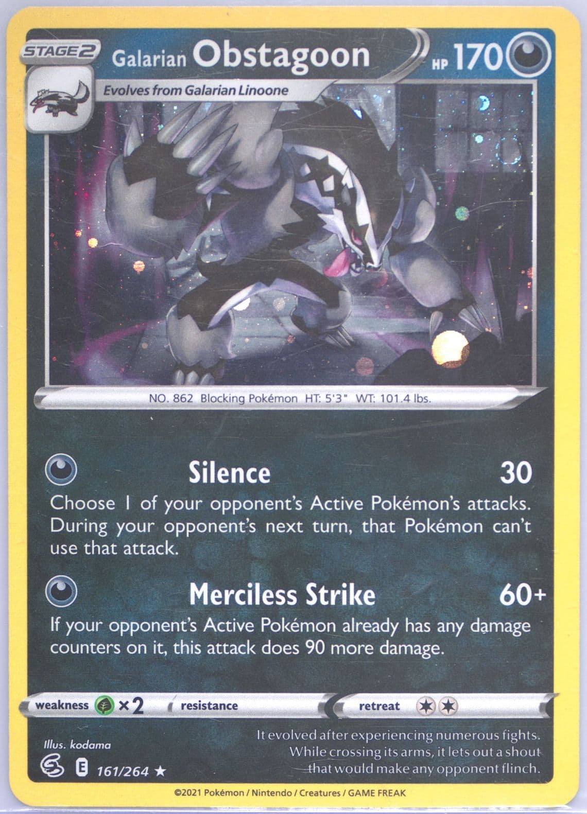Galarian Obstagoon-Holo 2023 Sword & Shield Knock Out Collection (161) 2021 Pokemon Sword & Shield Fusion Strike