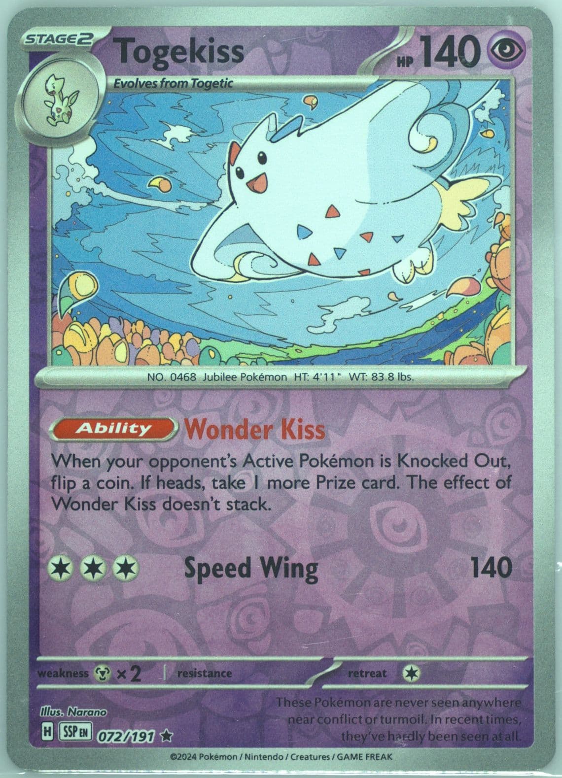 Togekiss Reverse Holo (072) 2024 Pokemon Ssp EN-Surging Sparks