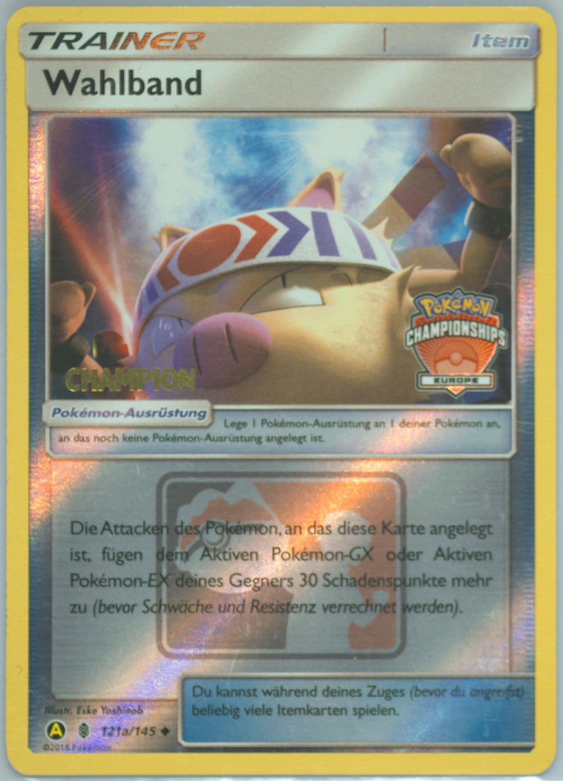 Wahlband-Reverse Foil Yellow A 2019 Season International Championships Europe-Champion-German (121a) 2017 Pokemon Sun & Moon Guardians Rising