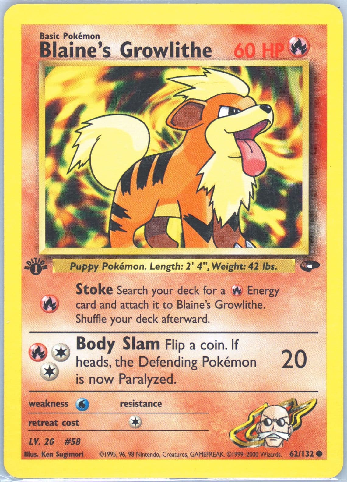Blaine's Growlithe 1st Edition (62) 2000 Pokemon Gym Challenge