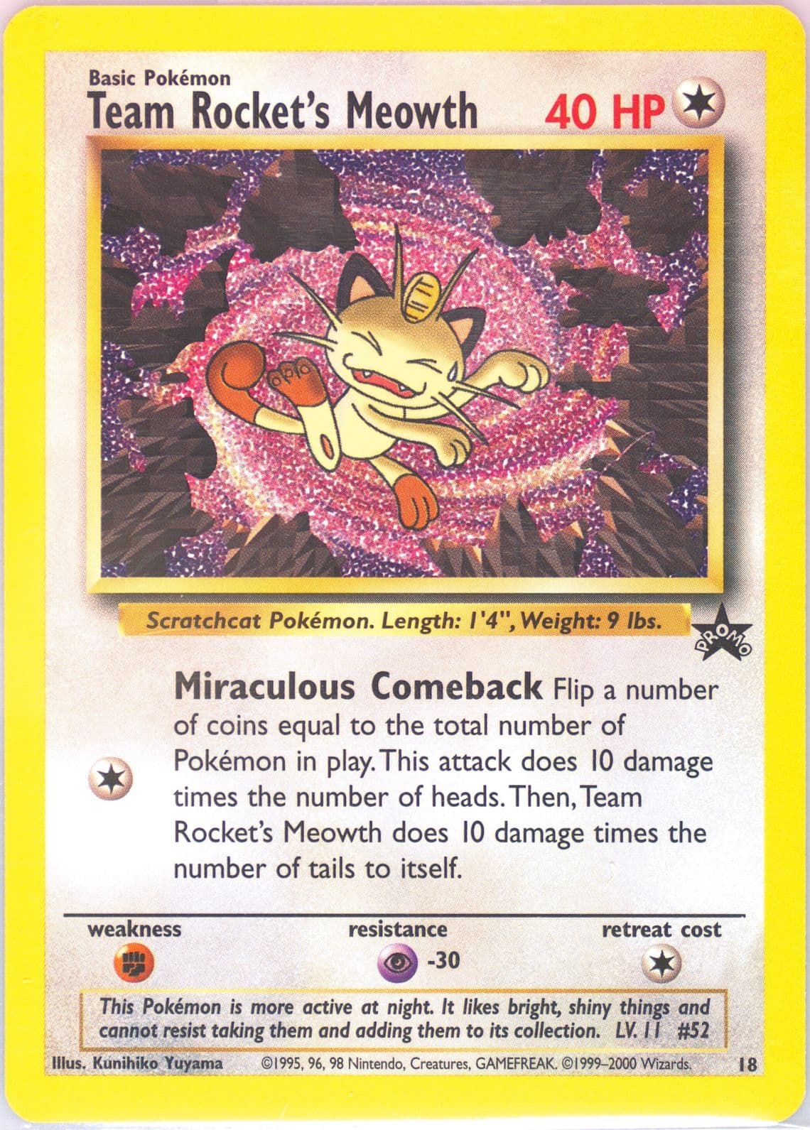 Team Rocket's Meowth Pokemon League (18) 2000 Pokemon Promo Black Star