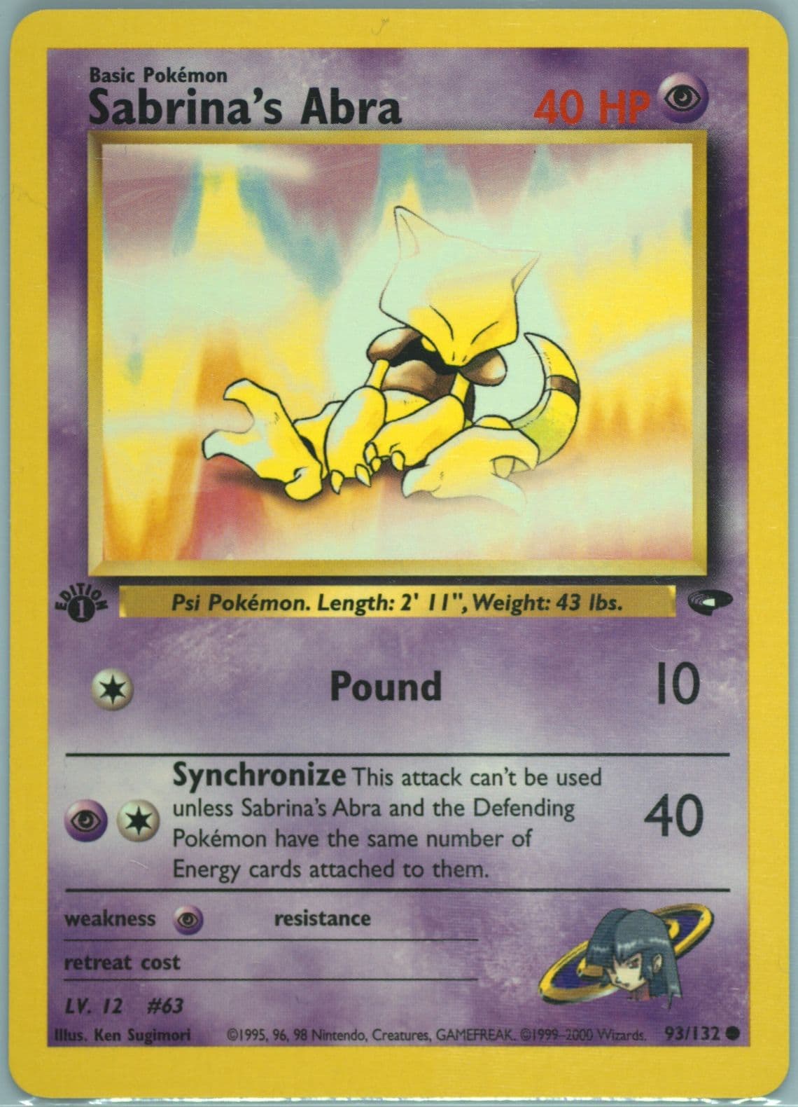 Sabrina's Abra 1st Edition (93) 2000 Pokemon Gym Challenge