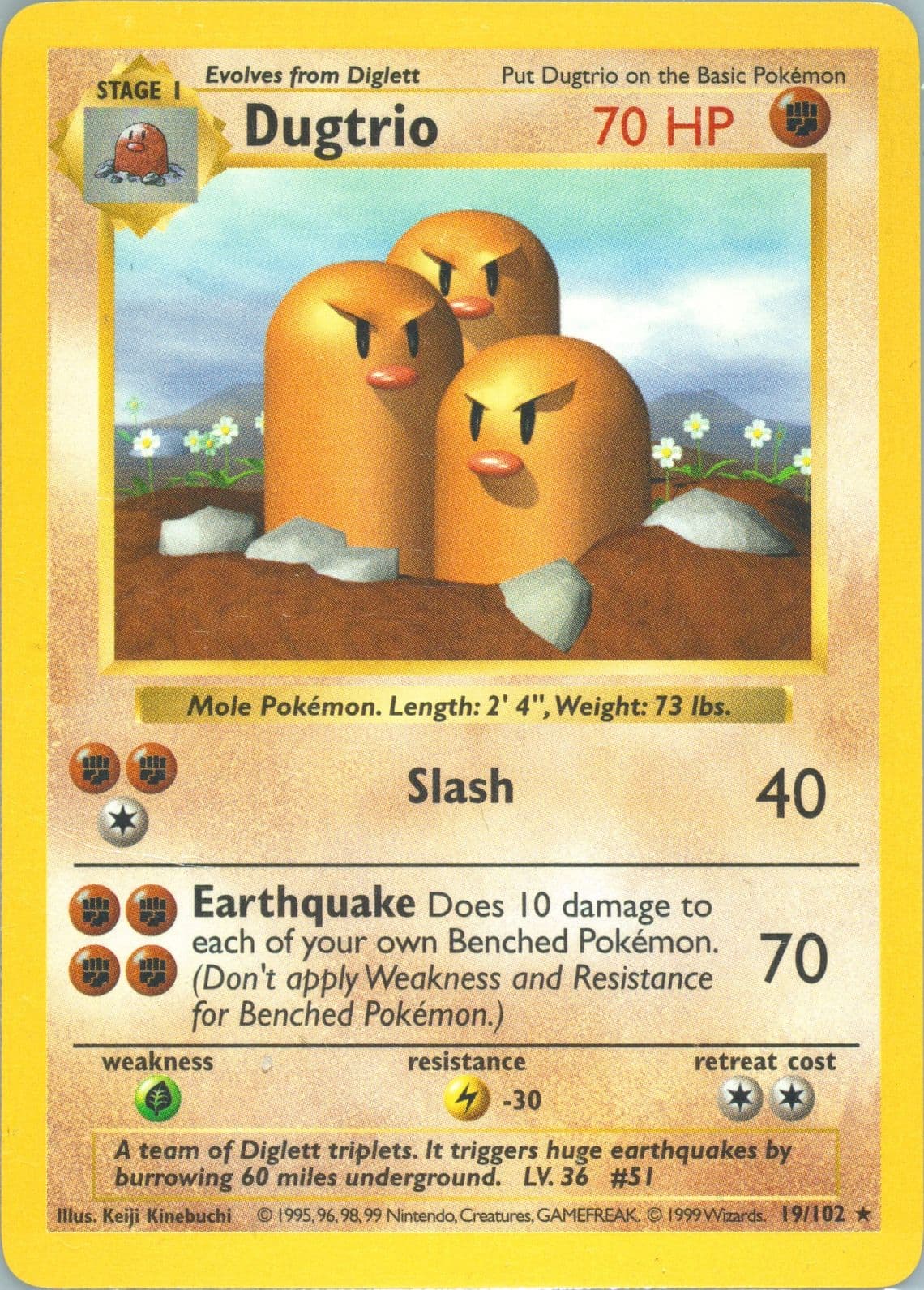 Dugtrio Shadowless (19) 1999 Pokemon Game