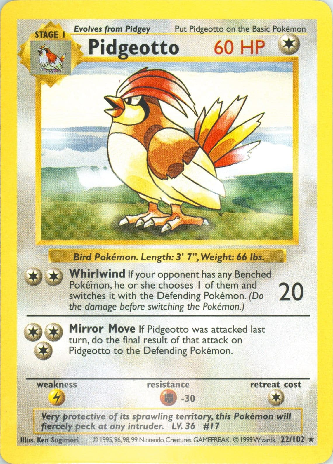 Pidgeotto Shadowless (22) 1999 Pokemon Game