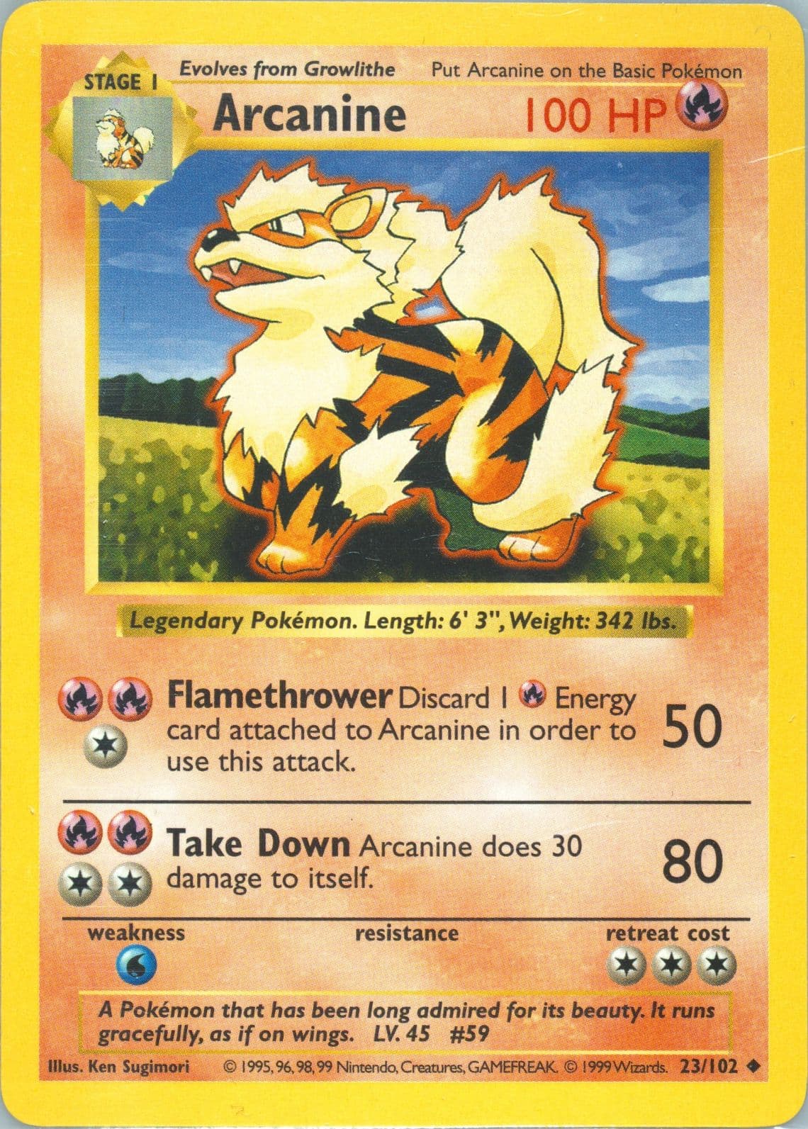 Arcanine Shadowless (23) 1999 Pokemon Game