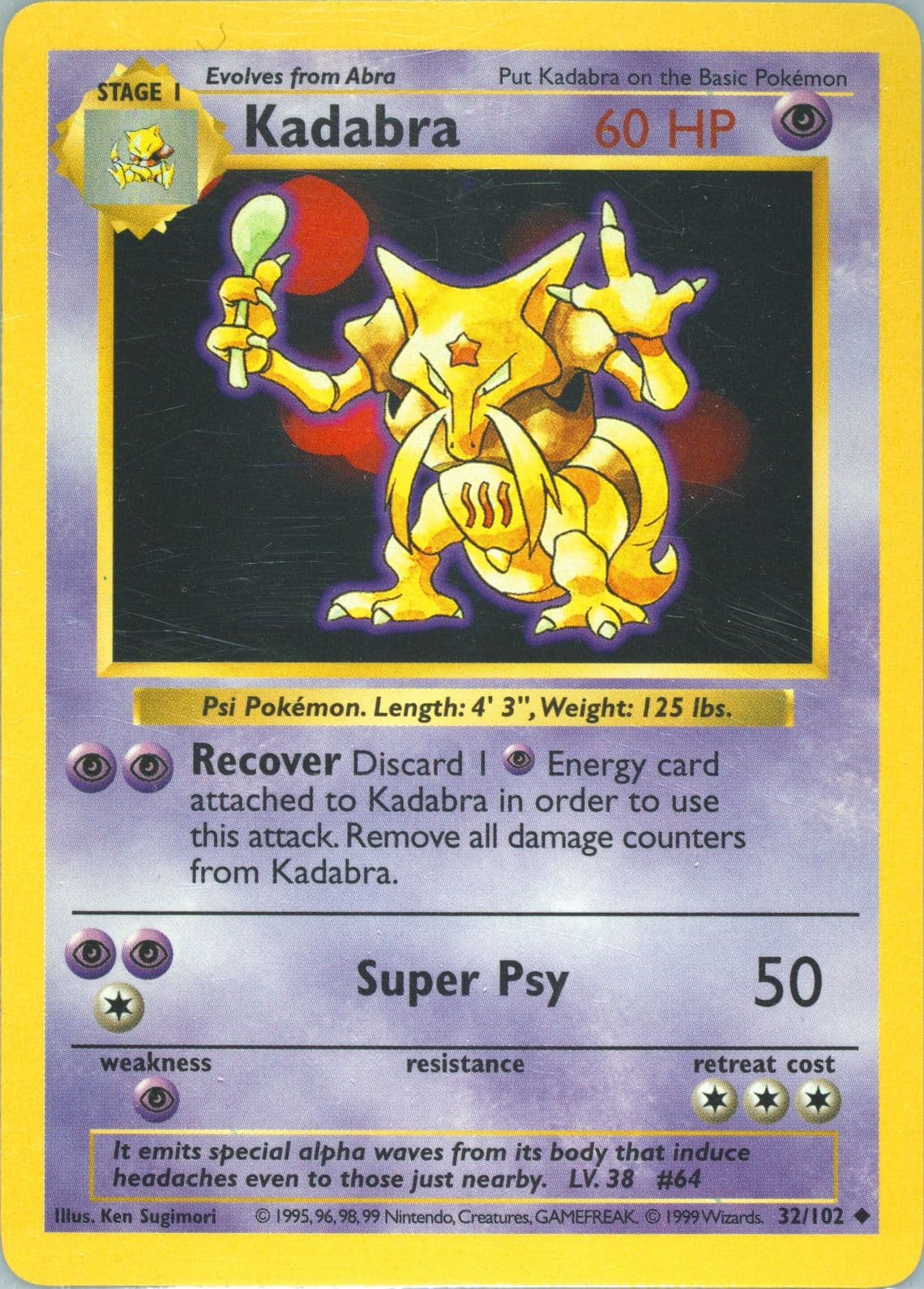 Kadabra Shadowless (32) 1999 Pokemon Game