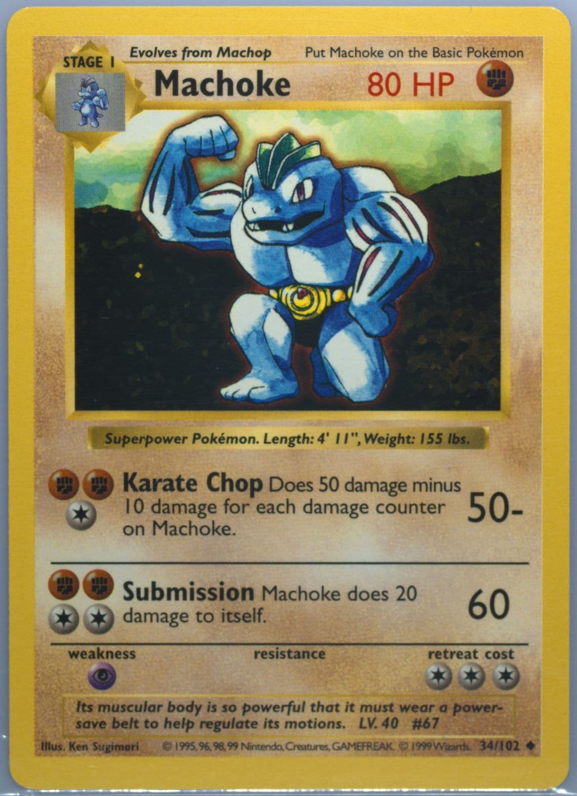 Machoke Shadowless (34) 1999 Pokemon Game