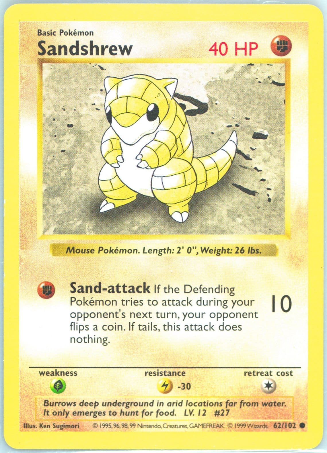Sandshrew Shadowless (62) 1999 Pokemon Game