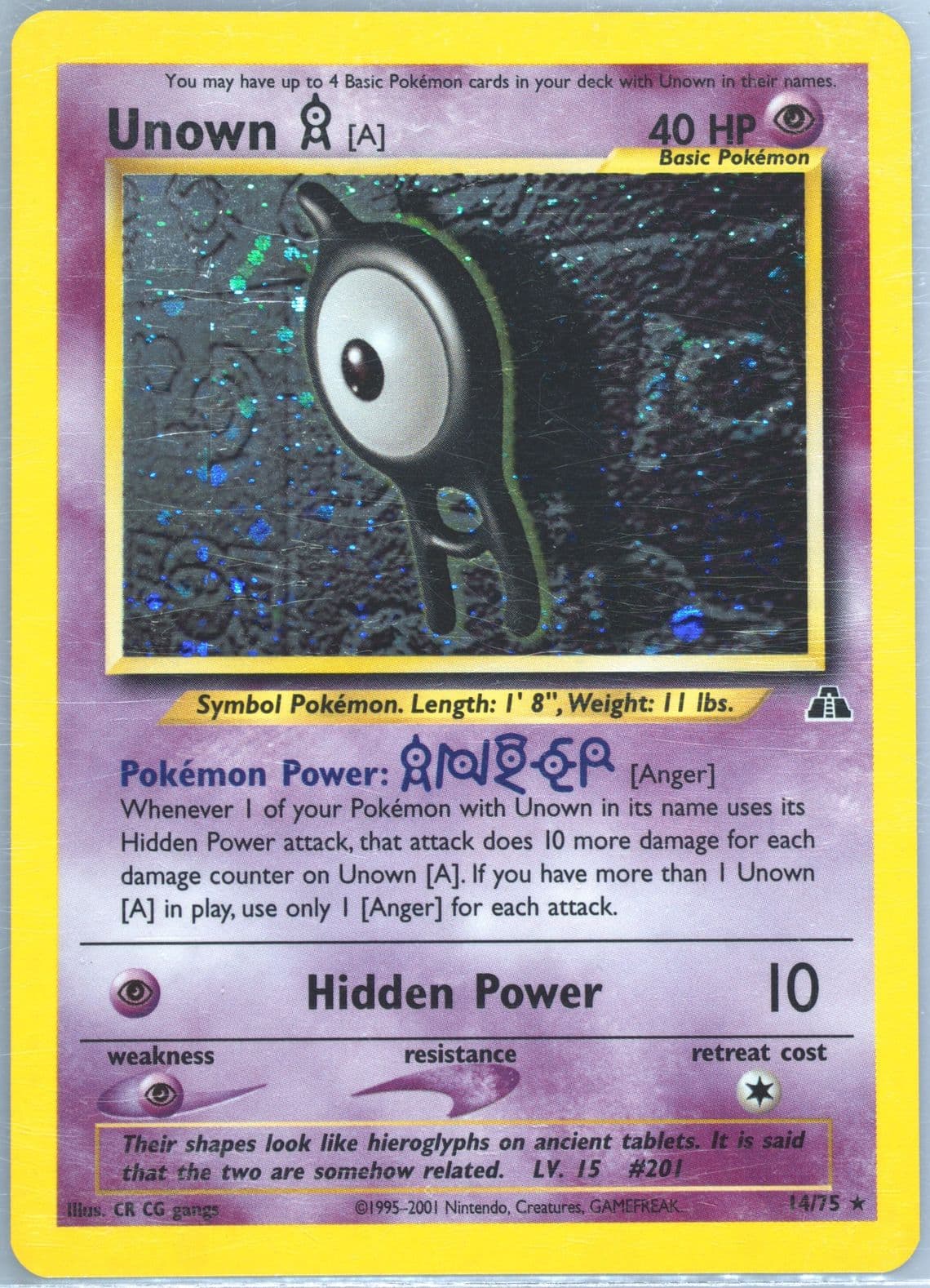 Unown A-Holo (14) 2001 Pokemon Neo Discovery