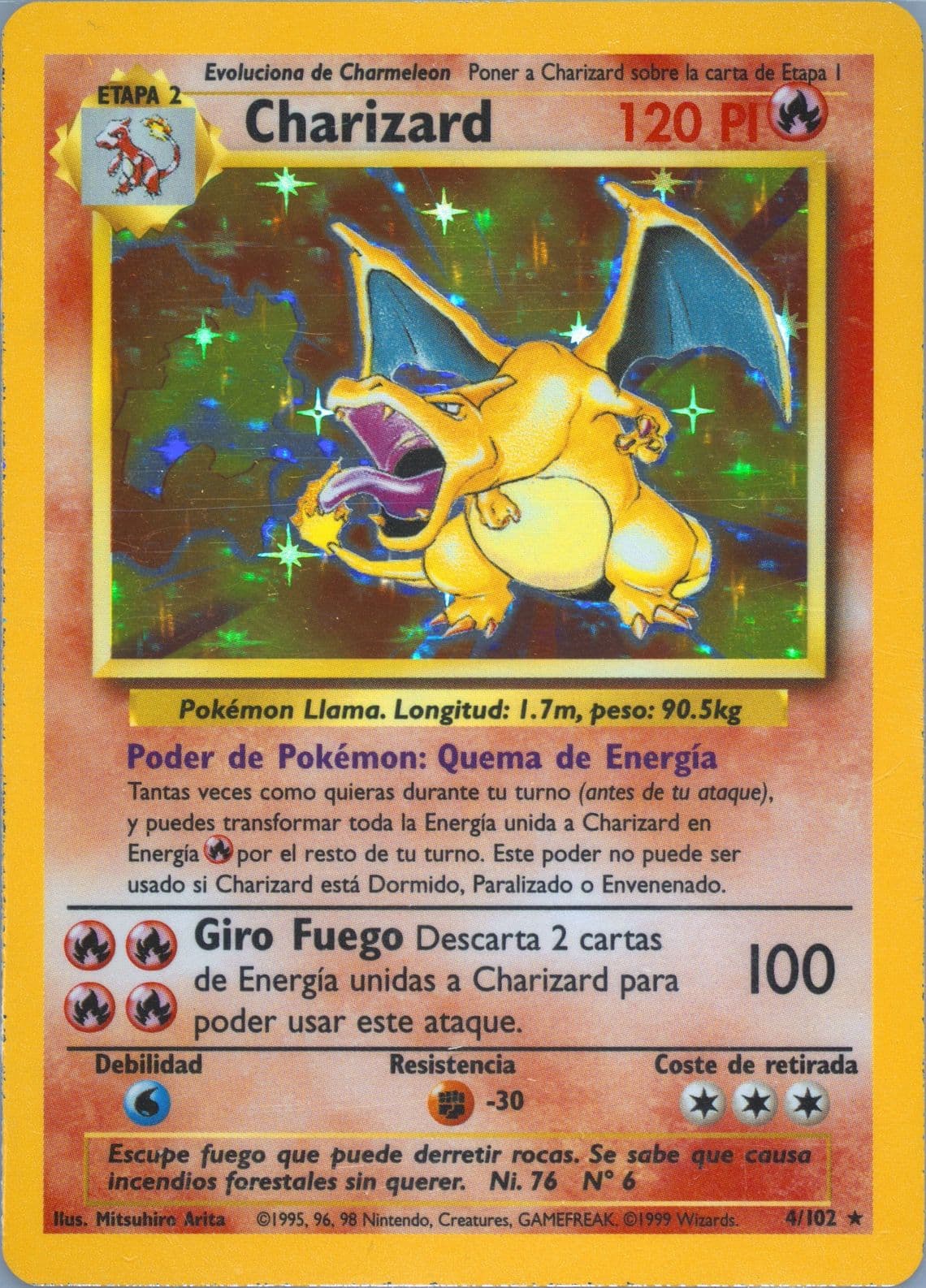 Charizard-Holo (4) 1999 Pokemon Spanish