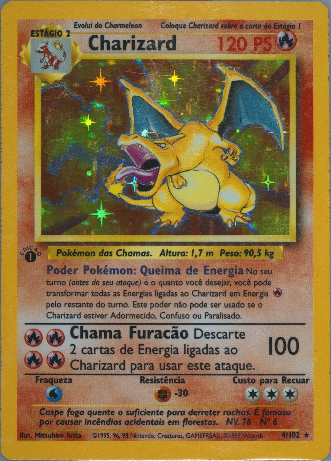 Charizard-Holo 1st Edition (4) 1999 Pokemon Portuguese