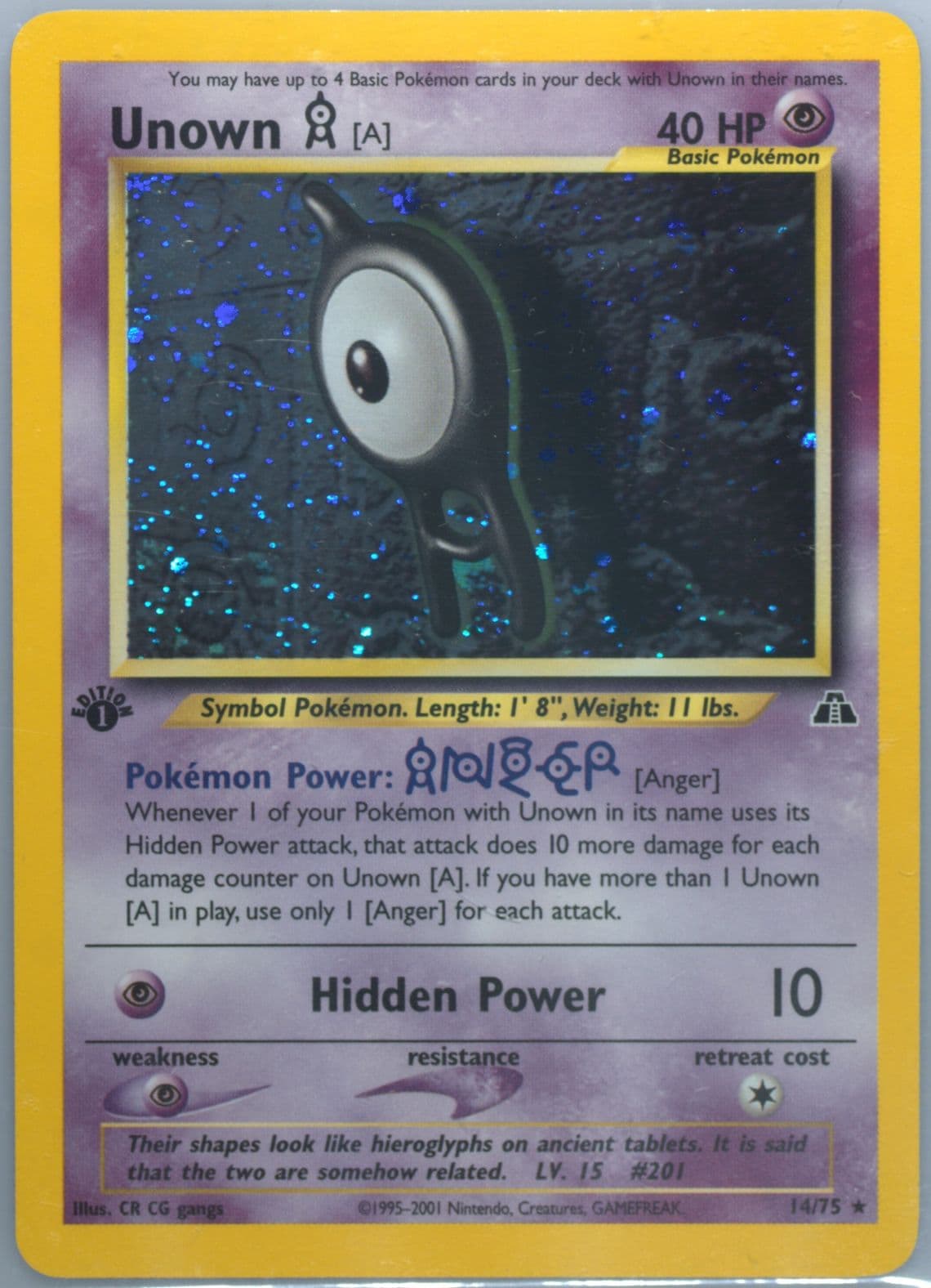 Unown A-Holo 1st Edition (14) 2001 Pokemon Neo Discovery