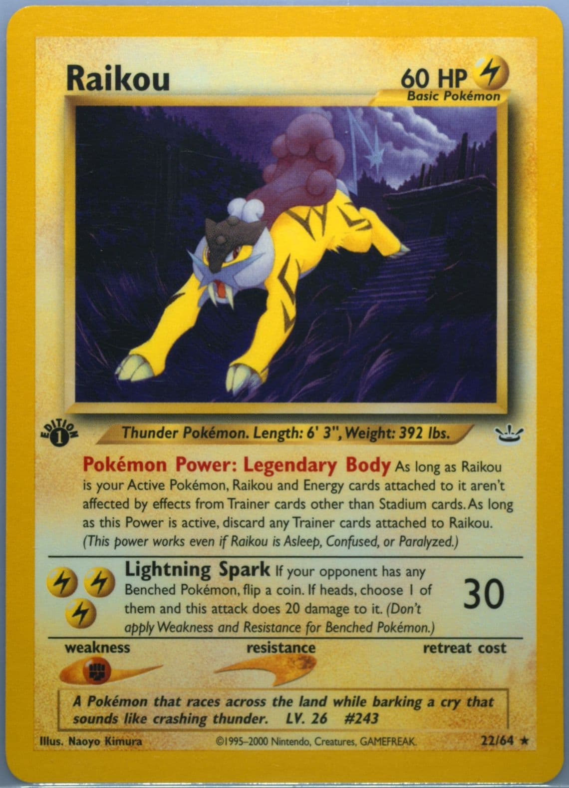Raikou (22) 2001 Pokemon Neo Revelation 1st Edition