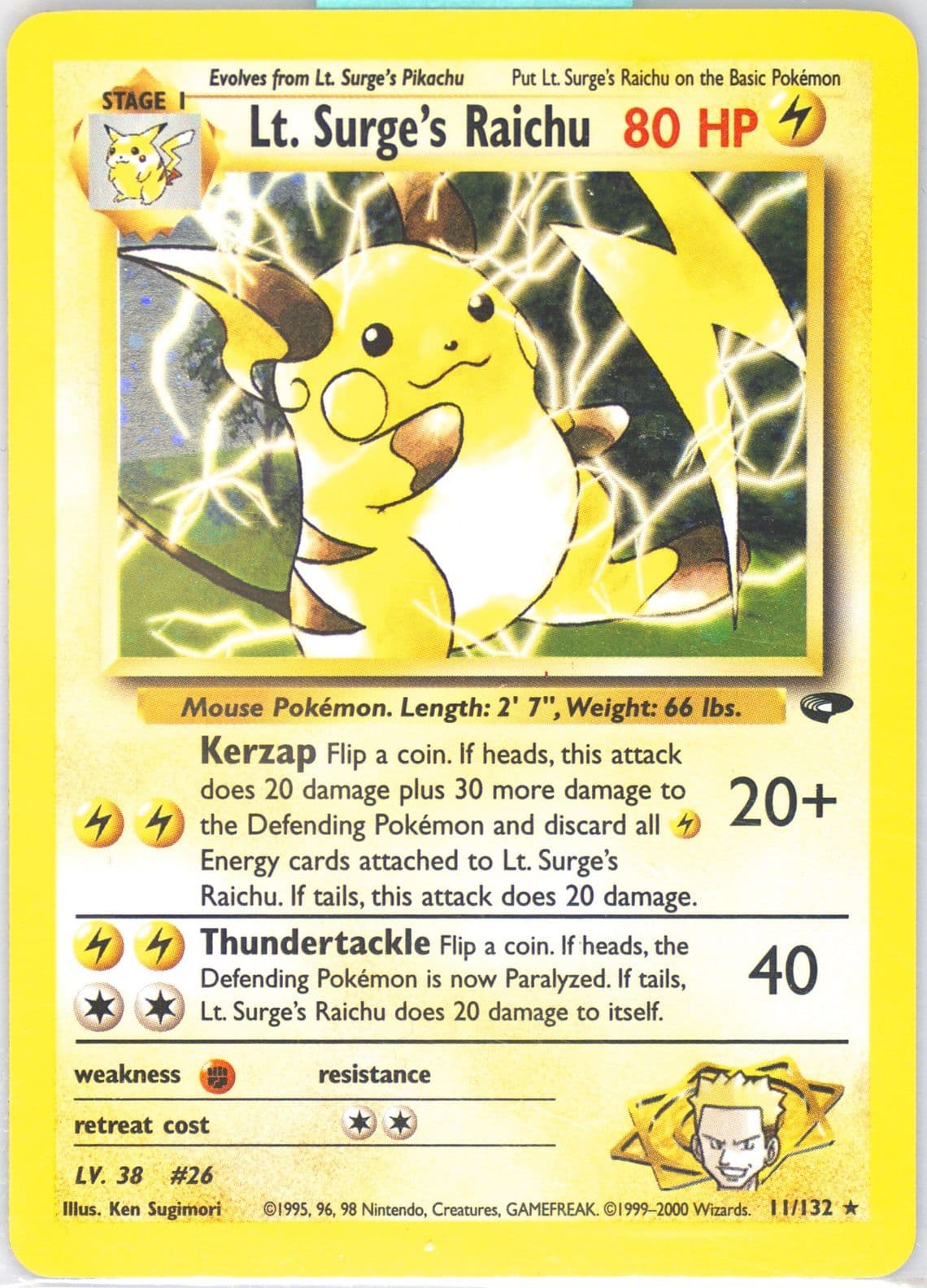 LT. Surge's Raichu Holo (11) 2000 Pokemon Gym Challenge