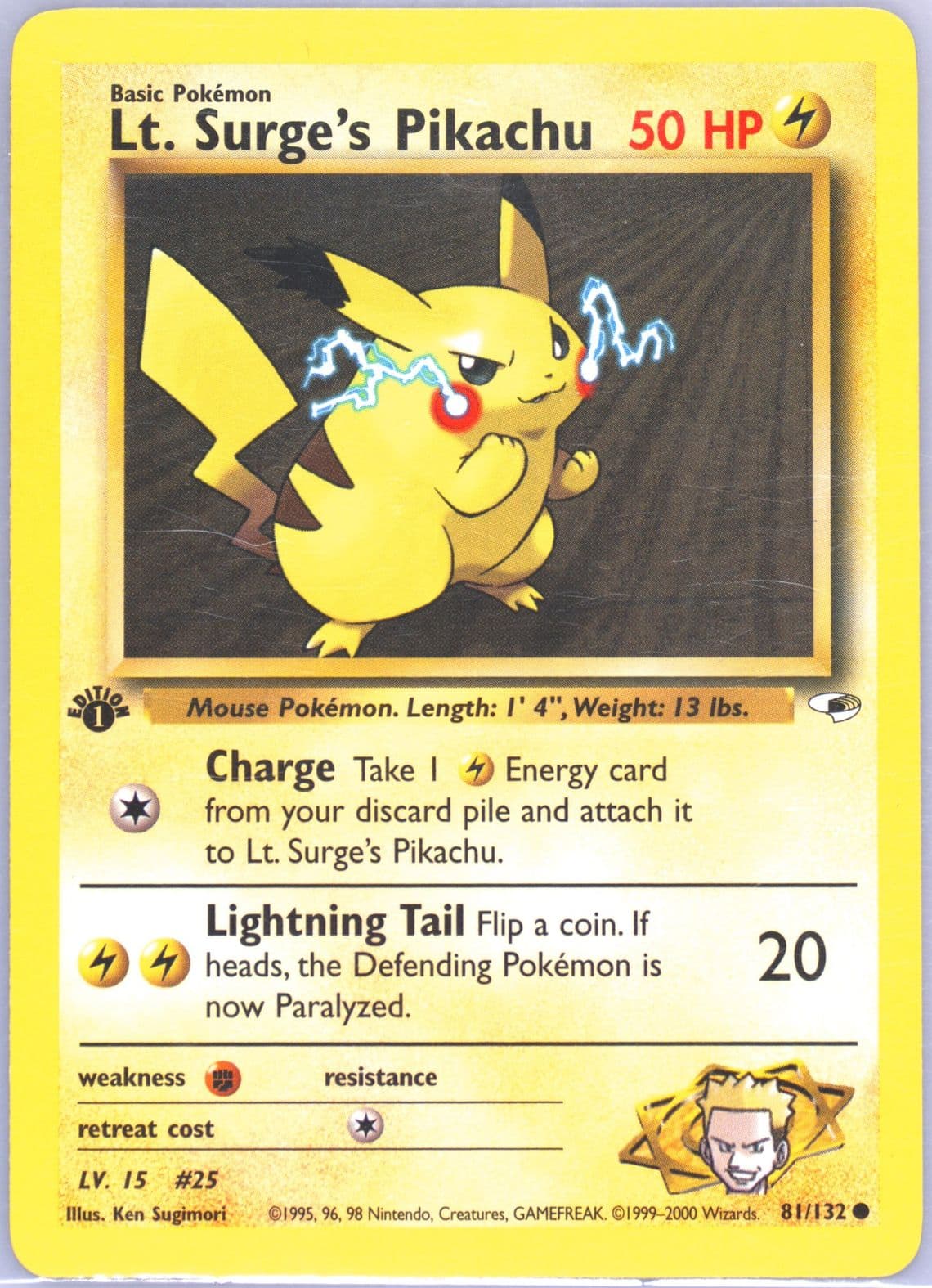LT. Surge's Pikachu 1st Edition (81) 2000 Pokemon Gym Heroes