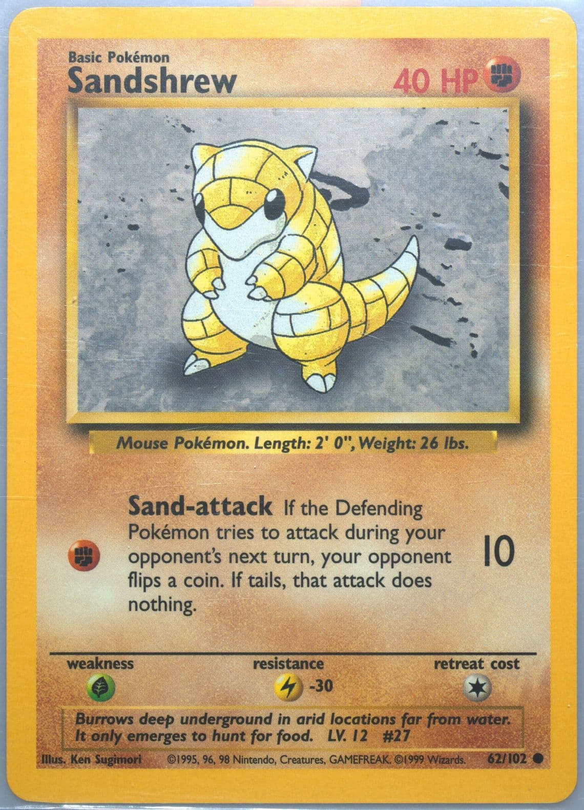 Sandshrew Trainer Deck A (62) 1999 Pokemon Game