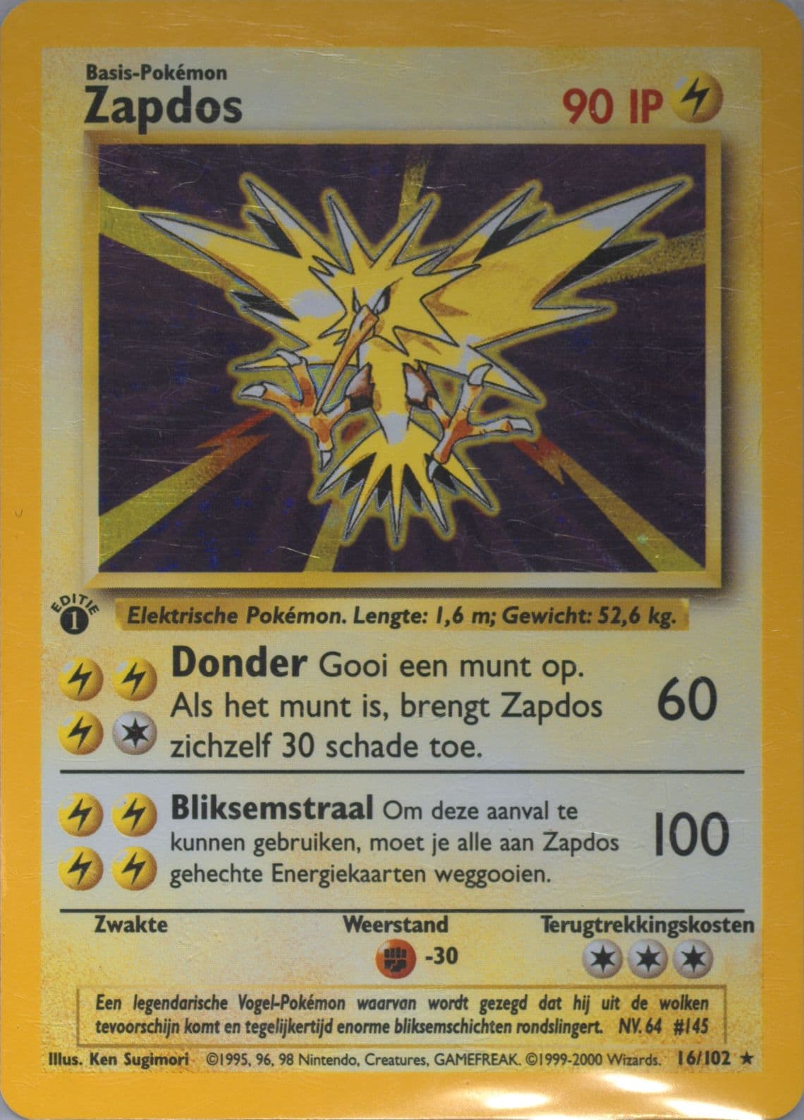 Zapdos-Holo 1st Edition (16) 1999 Pokemon Dutch