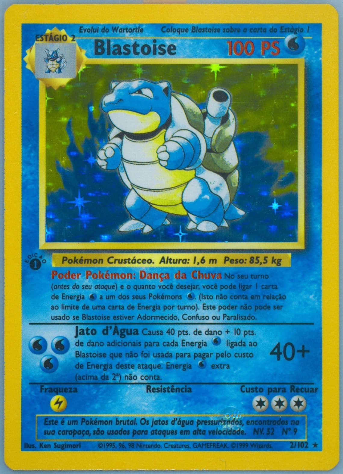 Blastoise-Holo 1st Edition (2) 1999 Pokemon Portuguese