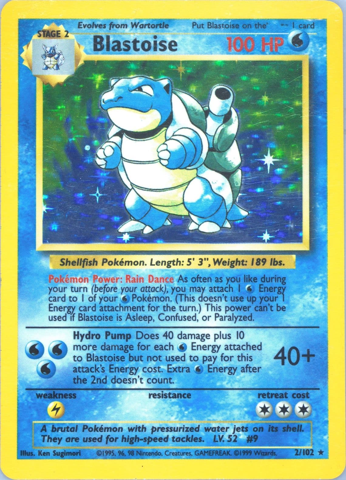 Blastoise-Holo "Stage" Error (2) 1999 Pokemon Game