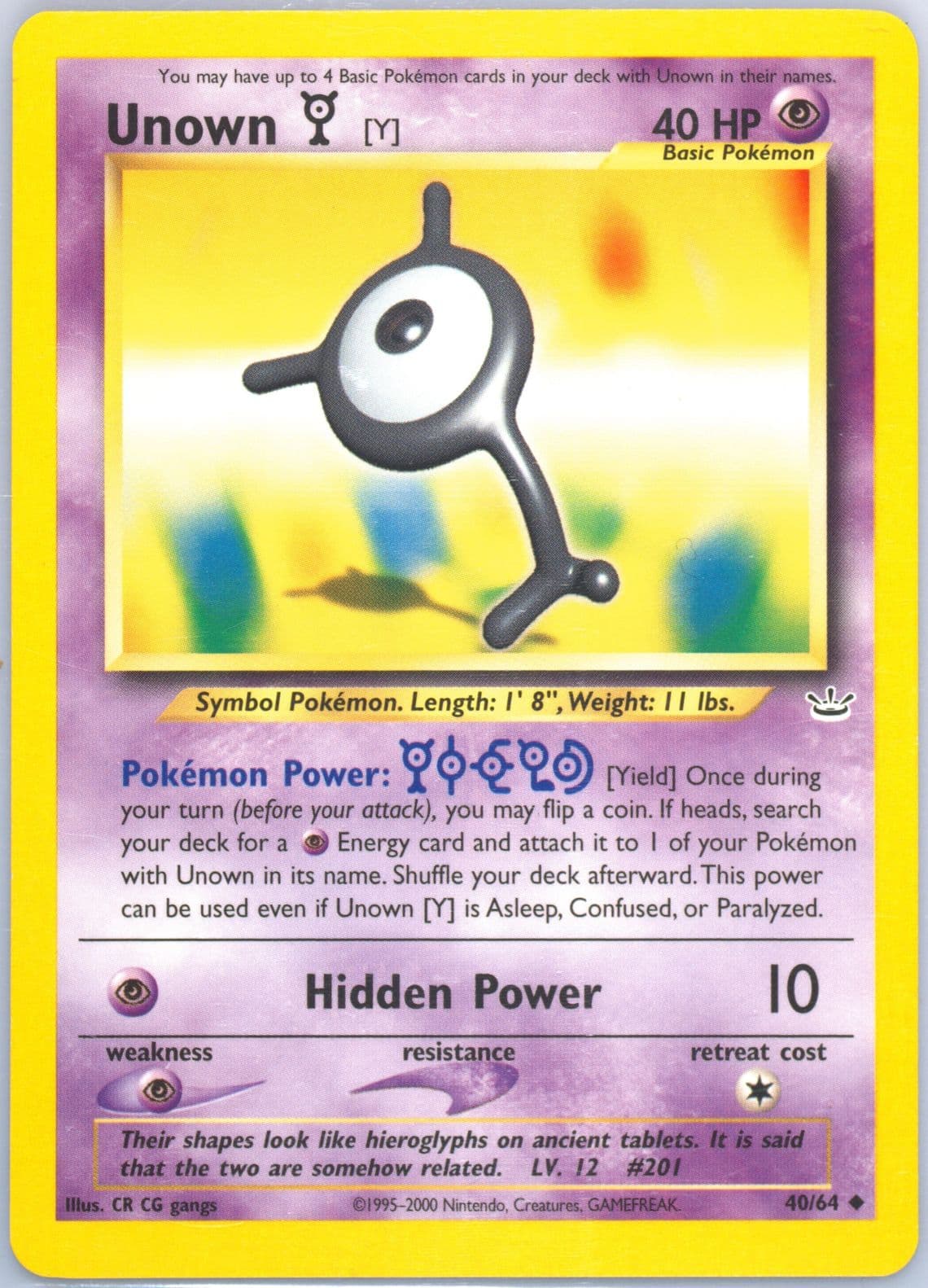 Unown Y (40) 2001 Pokemon Neo Revelation