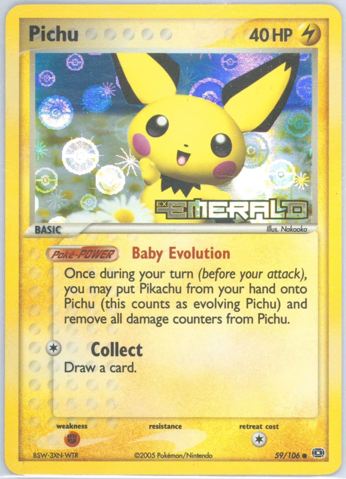 Pichu-Reverse Foil (59) 2005 Pokemon EX Emerald