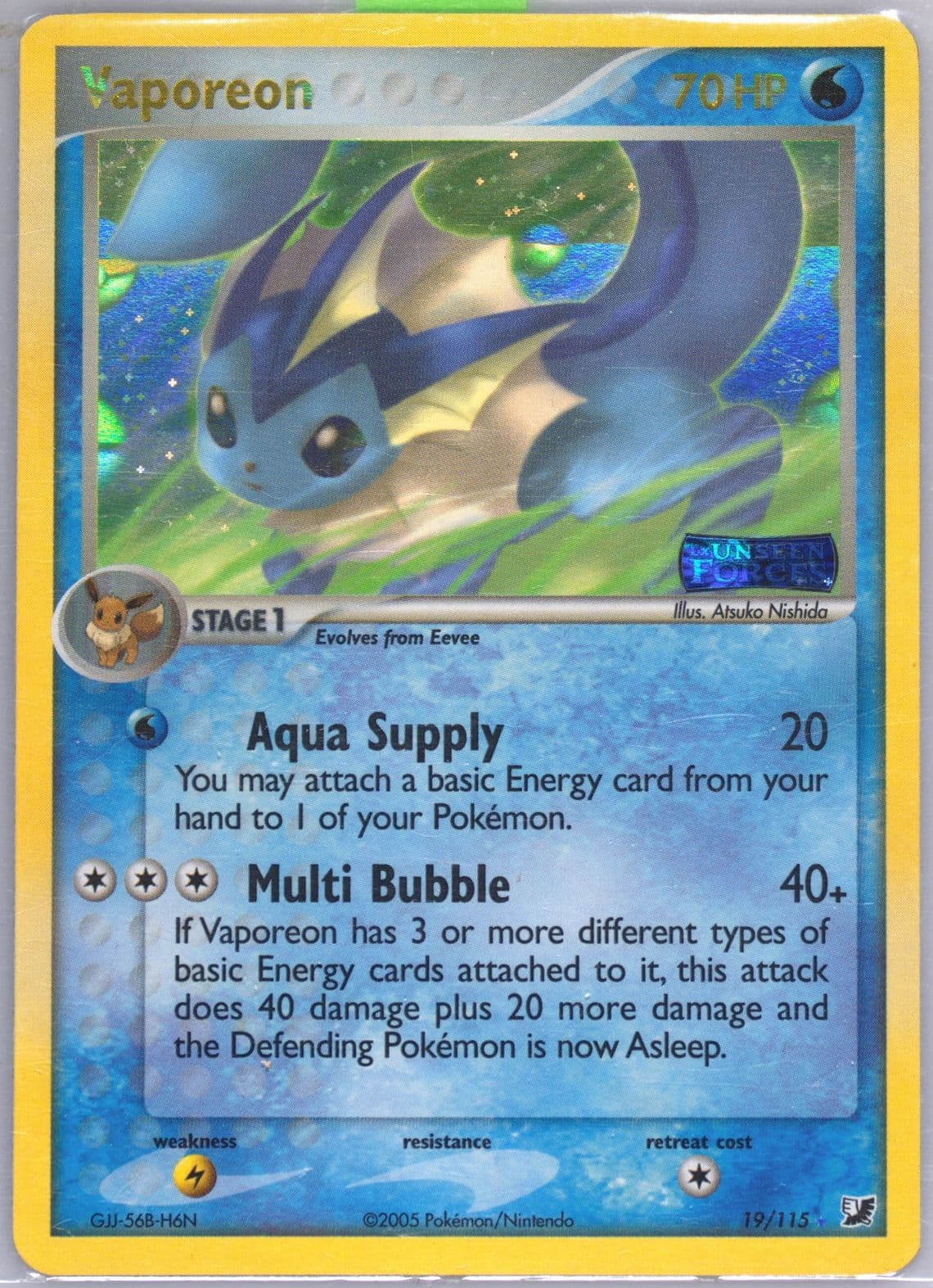 Vaporeon-Reverse Foil (19) 2005 Pokemon EX Unseen Forces