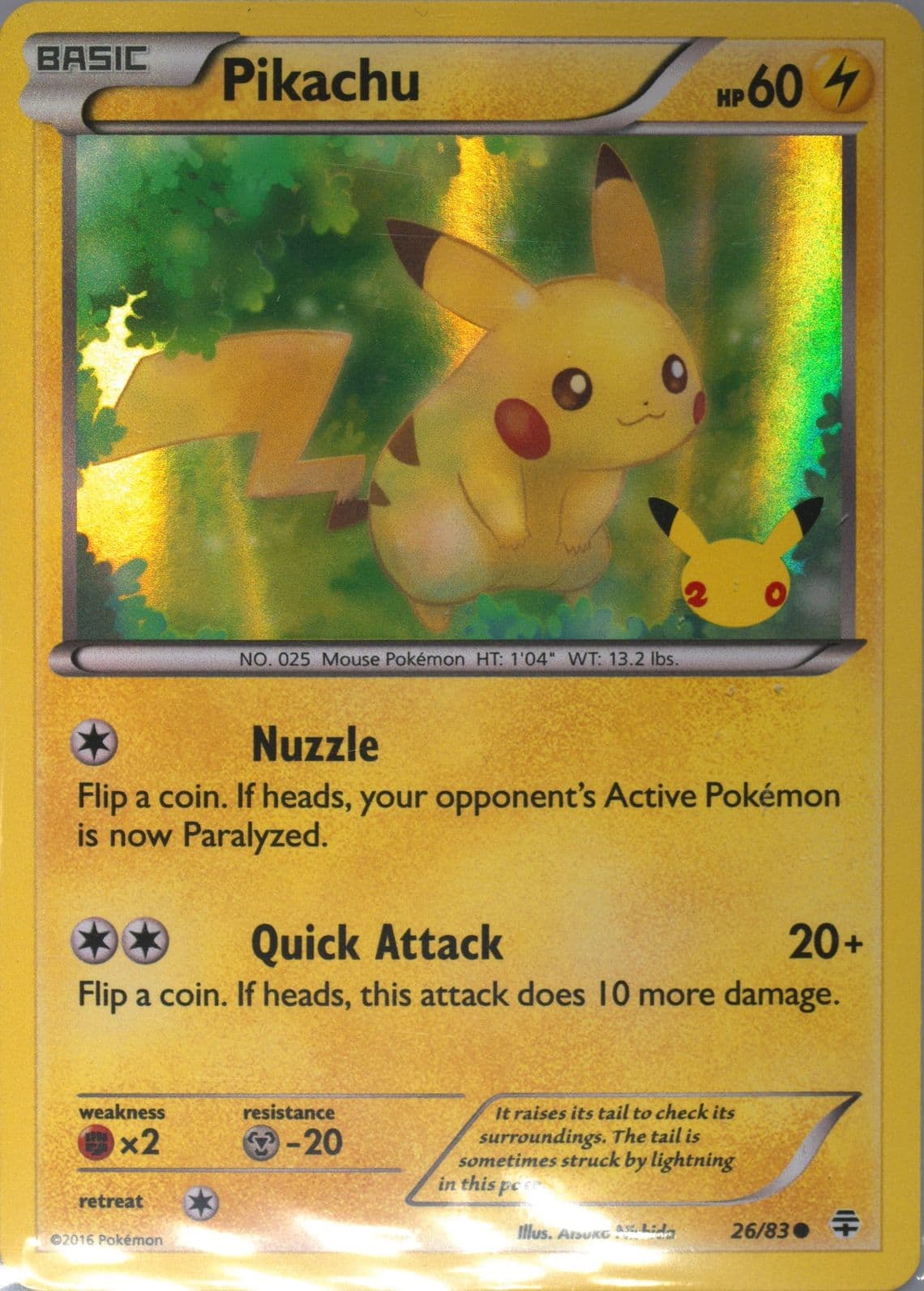 Pikachu Holofoil-20th (26) 2016 Pokemon XY Generations
