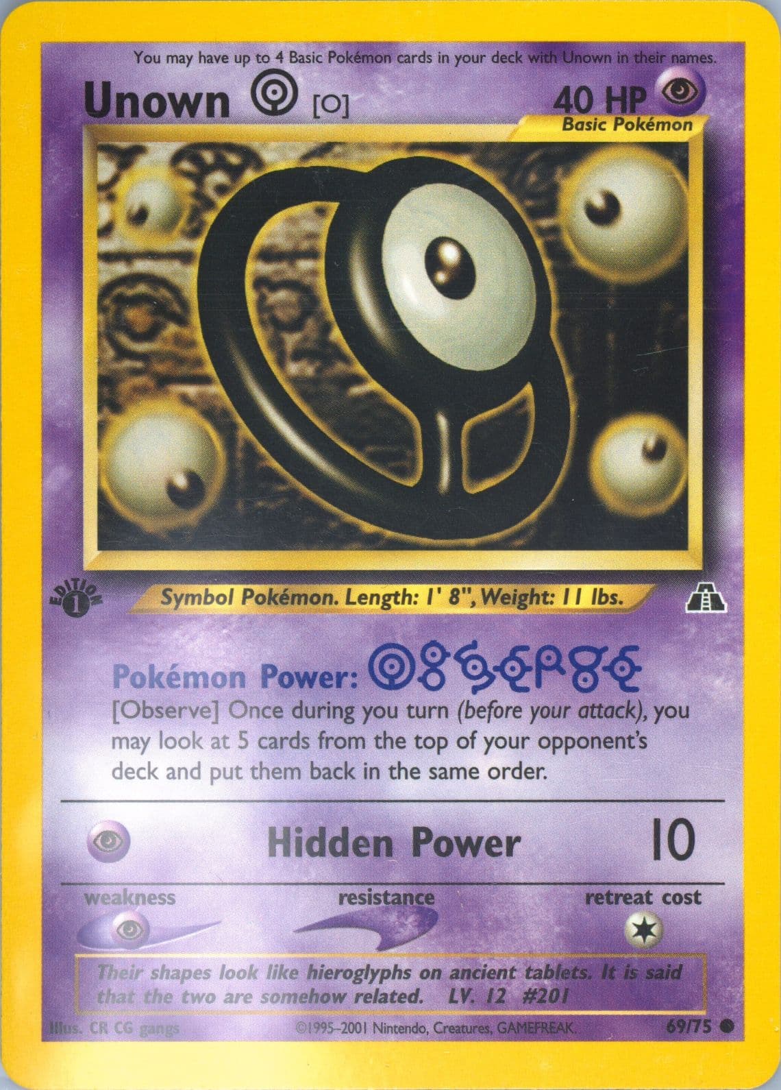 Unown O 1st Edition (69) 2001 Pokemon Neo Discovery