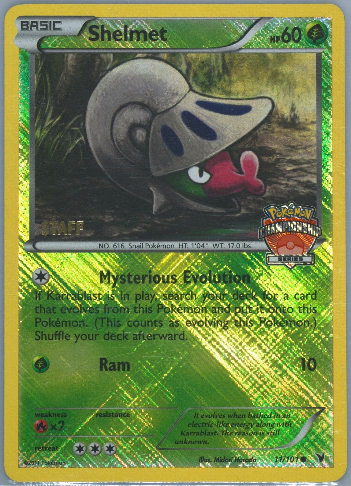 Shelmet-Holo Crosshatch-2011 City Championships-Staff (11) 2011 Pokemon Black & White Noble Victories