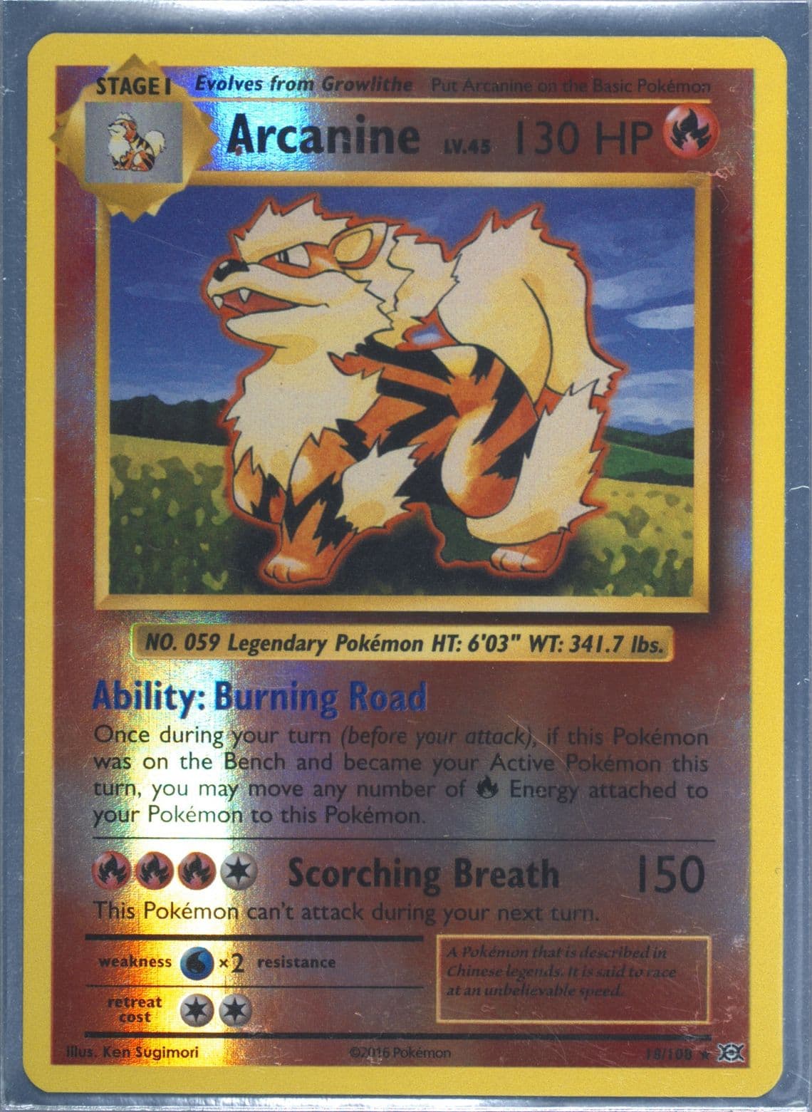 Arcanine-Reverse Foil (18) 2016 Pokemon XY Evolutions